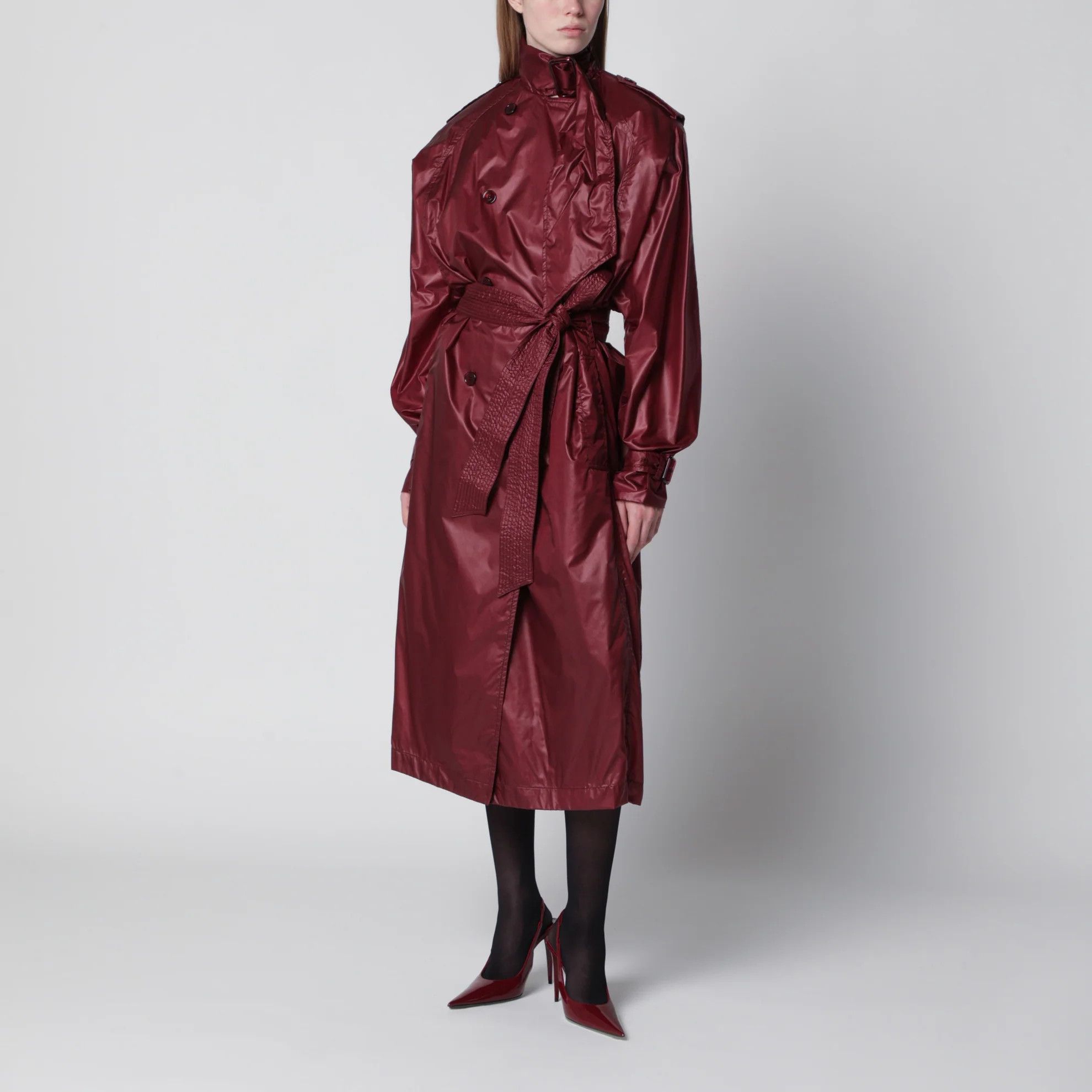 Saint Laurent Paris o1d2blof0526 Waterproof Nylon Trench Coat in Burgundy Size XS / US 0-2 / IT 36-38 - 1 Thumbnail