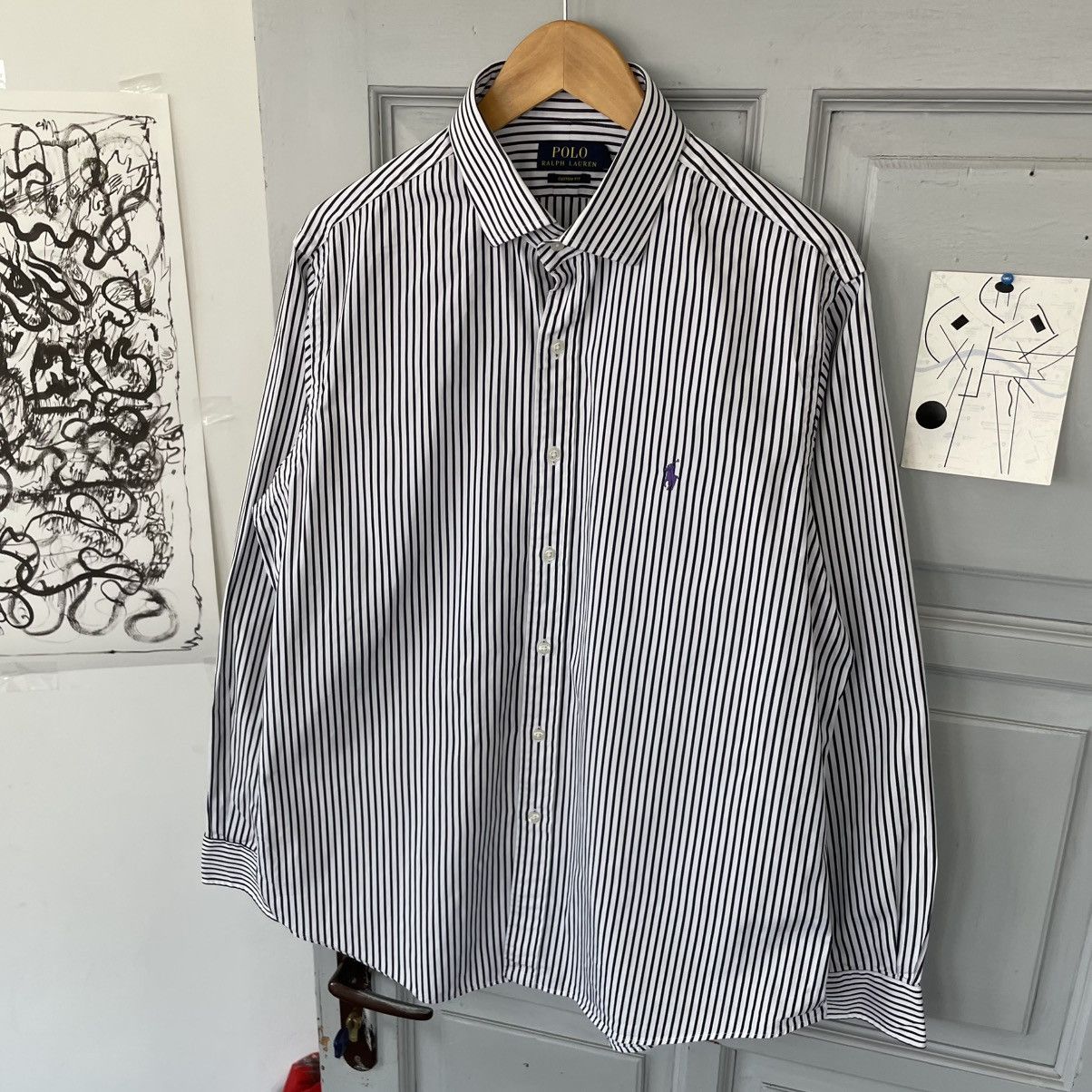 Polo Ralph Lauren Vintage Polo Ralph Lauren Striped Shirt purple logo Size US L / EU 52-54 / 3 - 5 Thumbnail