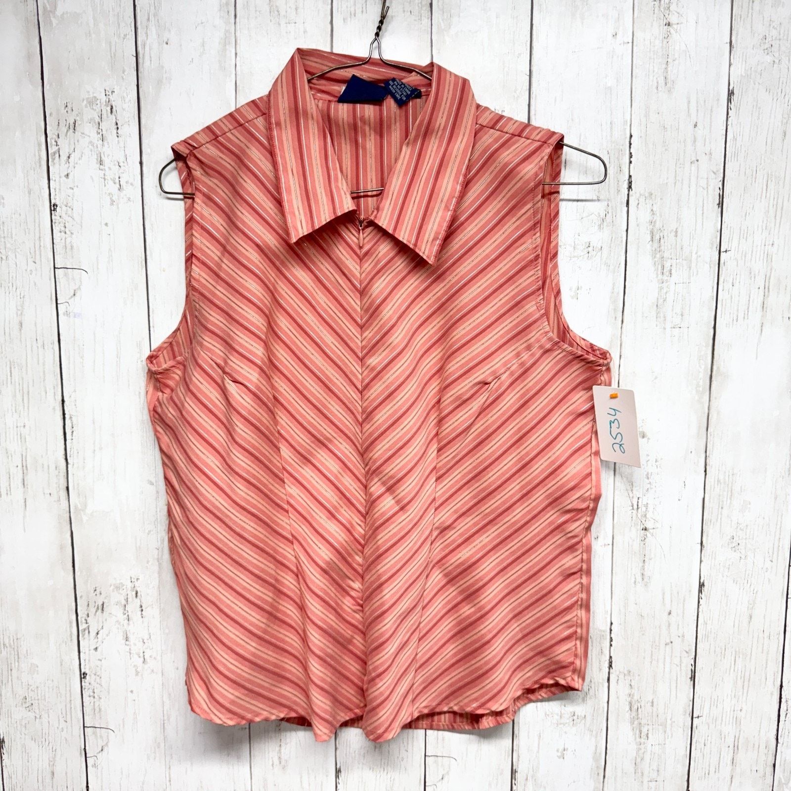 Vintage Vtg Cotton Express Blouse Lg Stripe Collared Sleeveless Tank Size L / US 10 / IT 46 - 1 Thumbnail