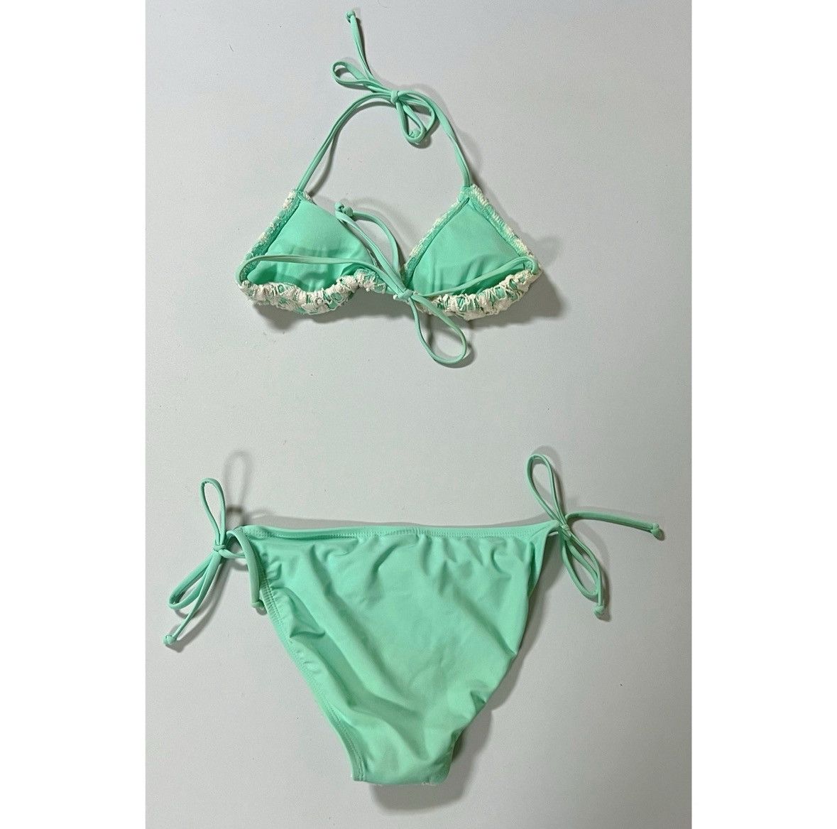Japanese Brand × Vintage Mint Green Crochet Lace Bikini Top and Bottoms Set Size S ✨ Size ONE SIZE - 4 Thumbnail
