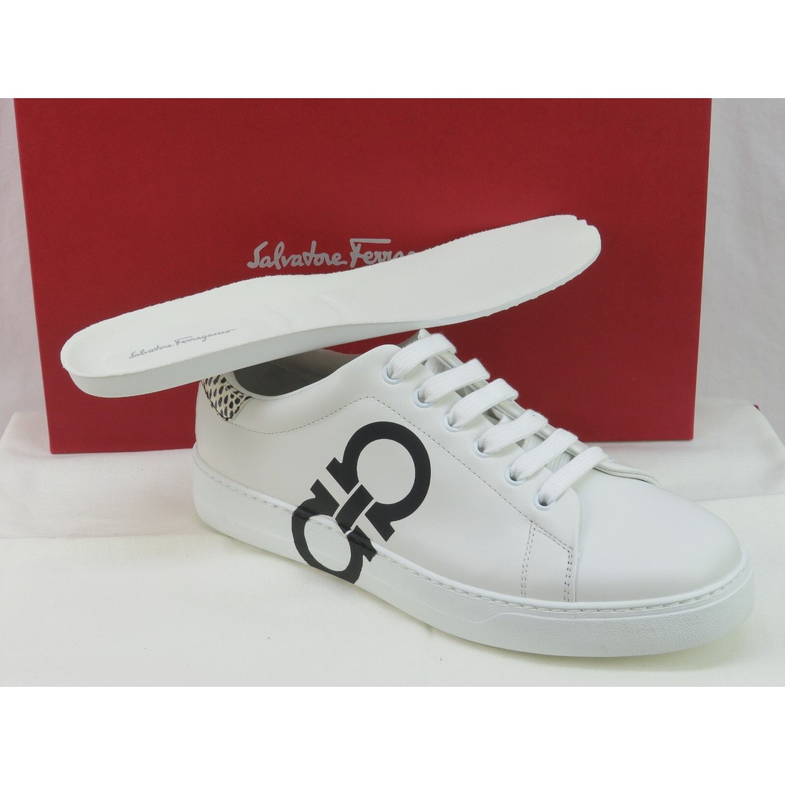 Salvatore Ferragamo FERRAGAMO NUMBER WHITE LEATHER BLACK GANCINI SNEAKERS 10.5 C Size US 10.5 / IT 40.5 - 12 Thumbnail