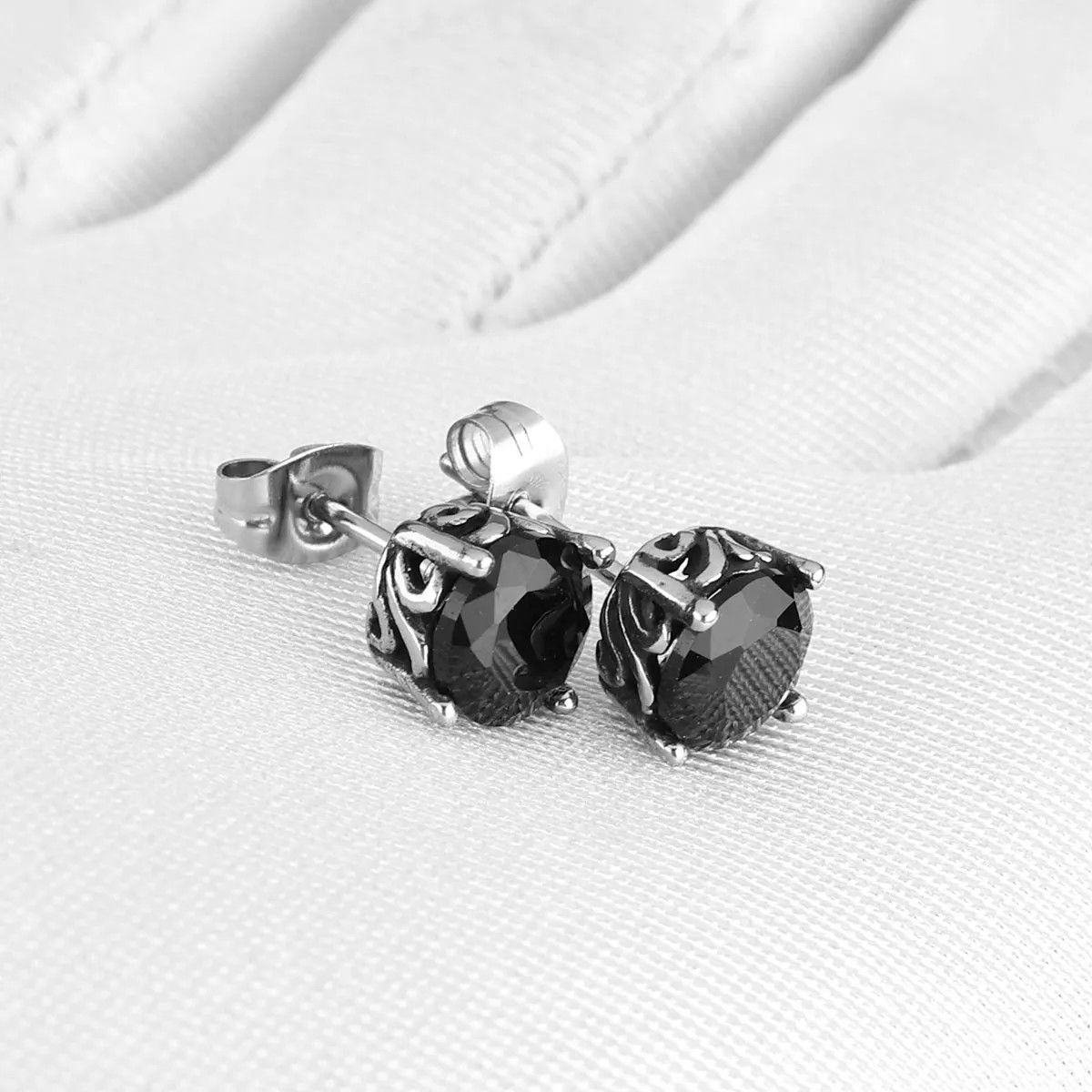 Jewelry Flower Black Stud Earrings Charm Stainless Earring Gift Size ONE SIZE - 4 Thumbnail