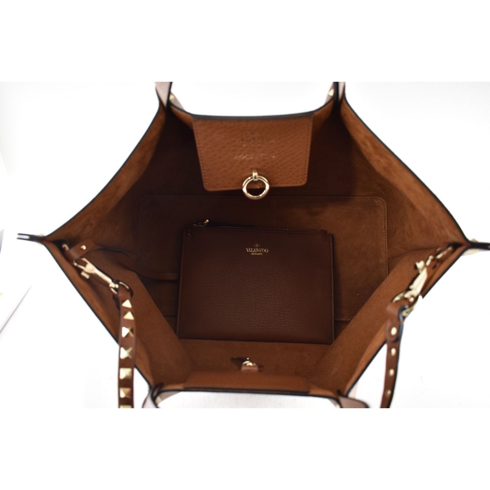 Valentino Valentino Garavani Rockstud Medium Brown Grained Tote Bag Size ONE SIZE - 16 Thumbnail