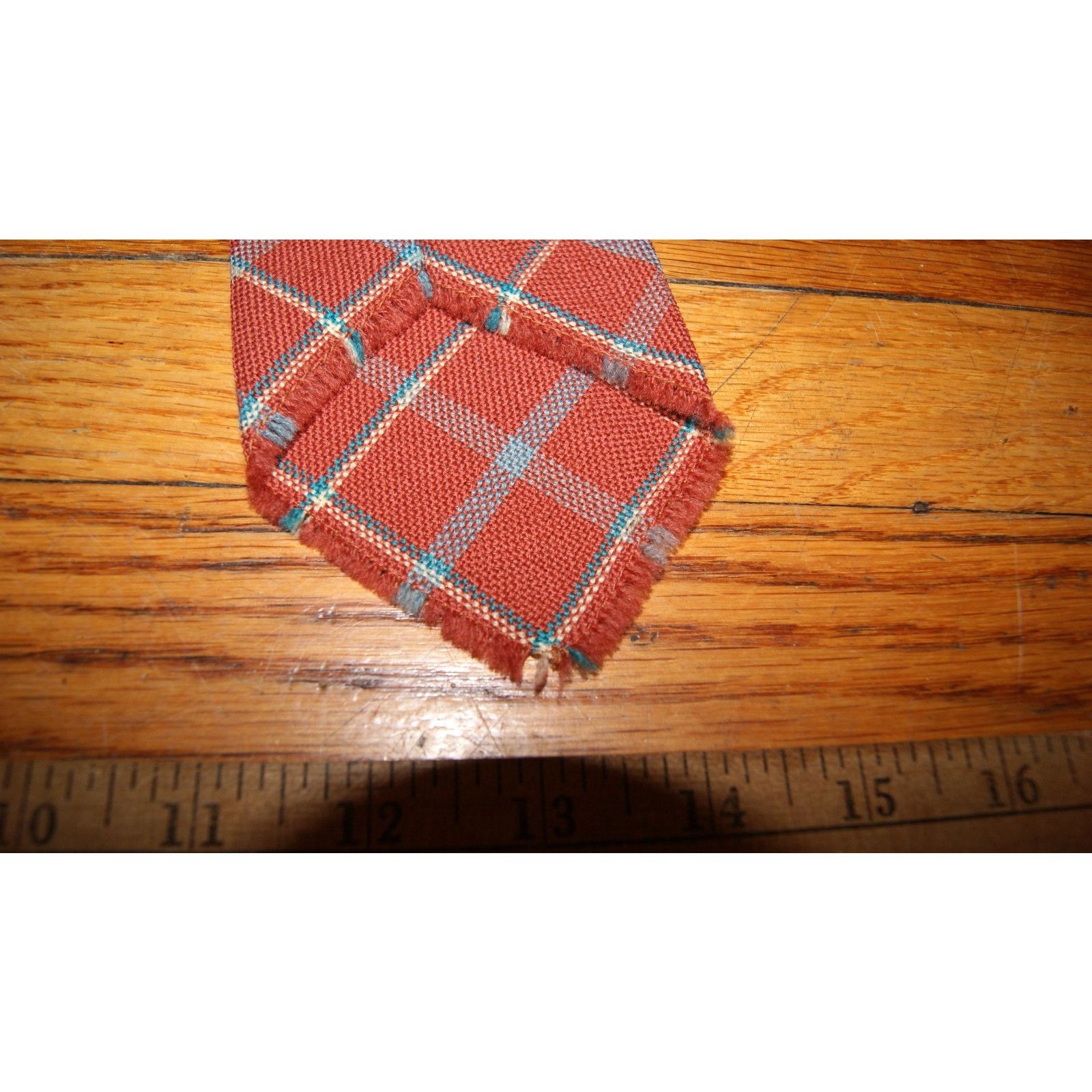 Vintage 1930s VTG TARTAN WOOL TIE CAPE COD Orange Blue Ivory Plaid Size ONE SIZE - 6 Thumbnail