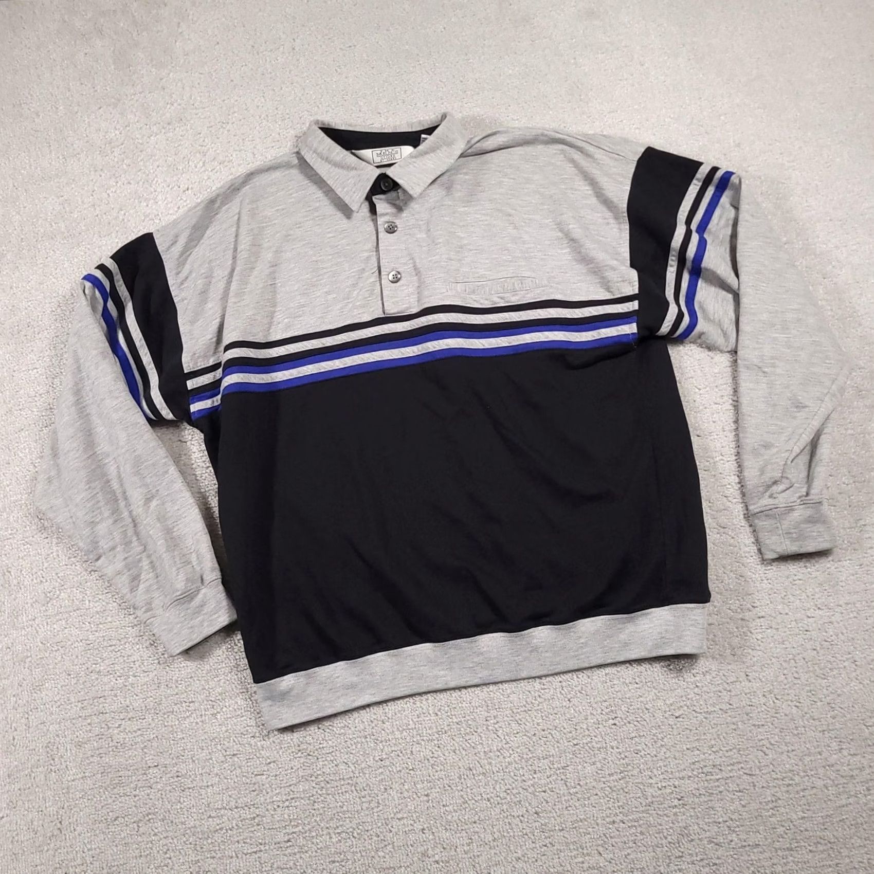 Sears VINTAGE The Men's Store at Sears Polo Shirt Mens Large Gray Black Blue Striped 90s Men Size US L / EU 52-54 / 3 - 2 Thumbnail