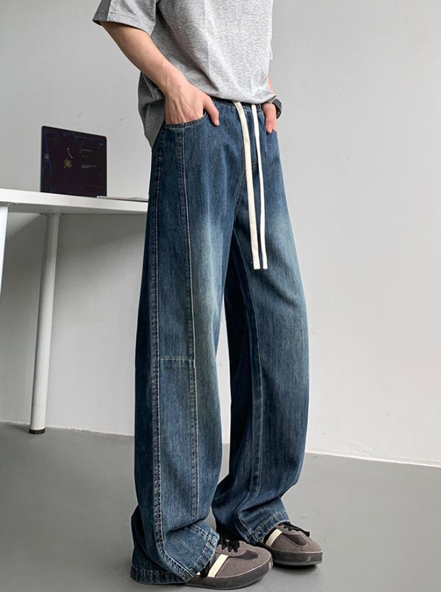 Japanese Brand Men's slim-fit straight leg jeans with patchwork design Size US 32 / EU 48 - 2 Thumbnail
