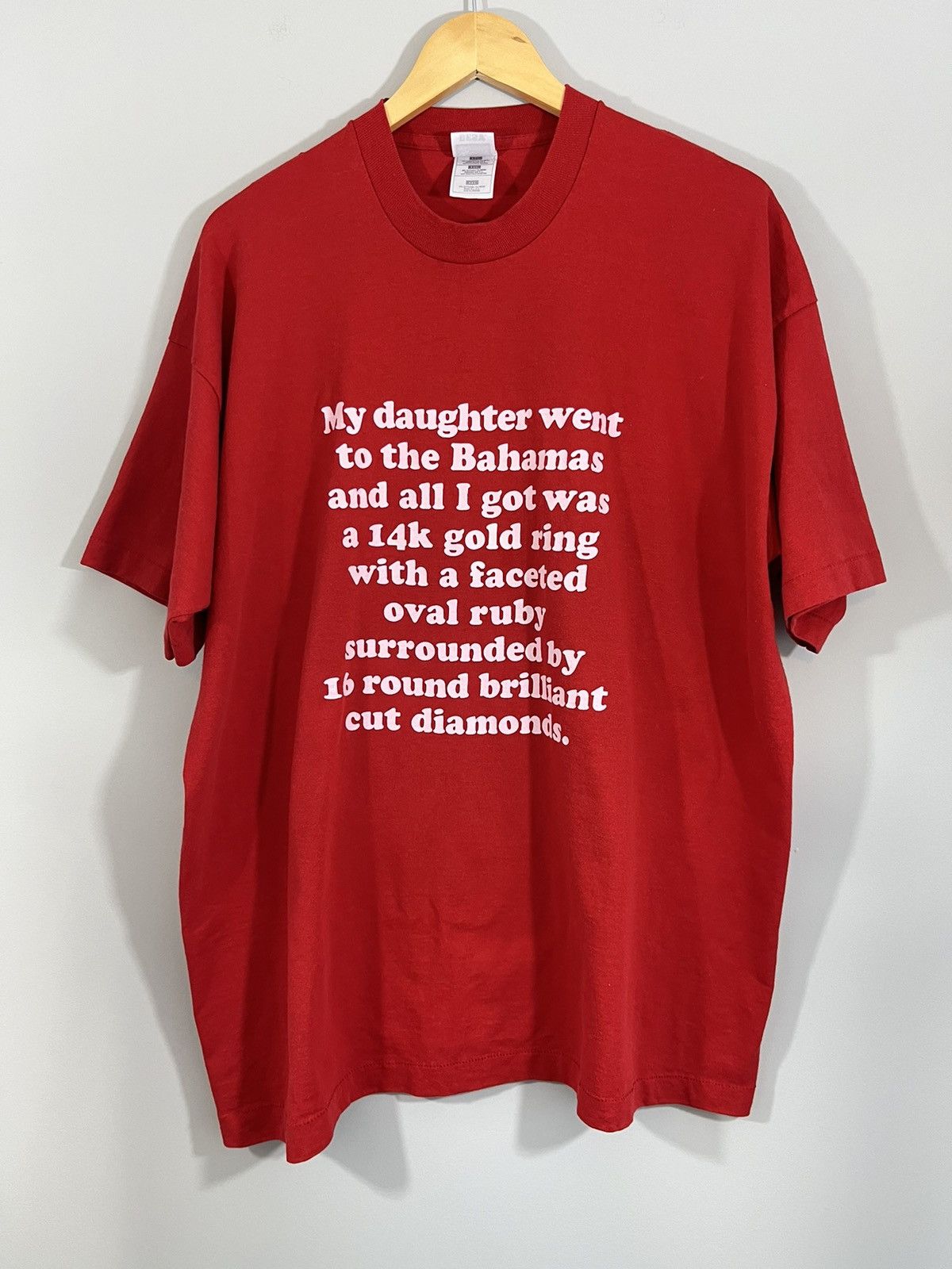 Vintage Single Stitch Bahamas Jewelry Store Gold Ring Tee in Red, Men's (Size 2XL)