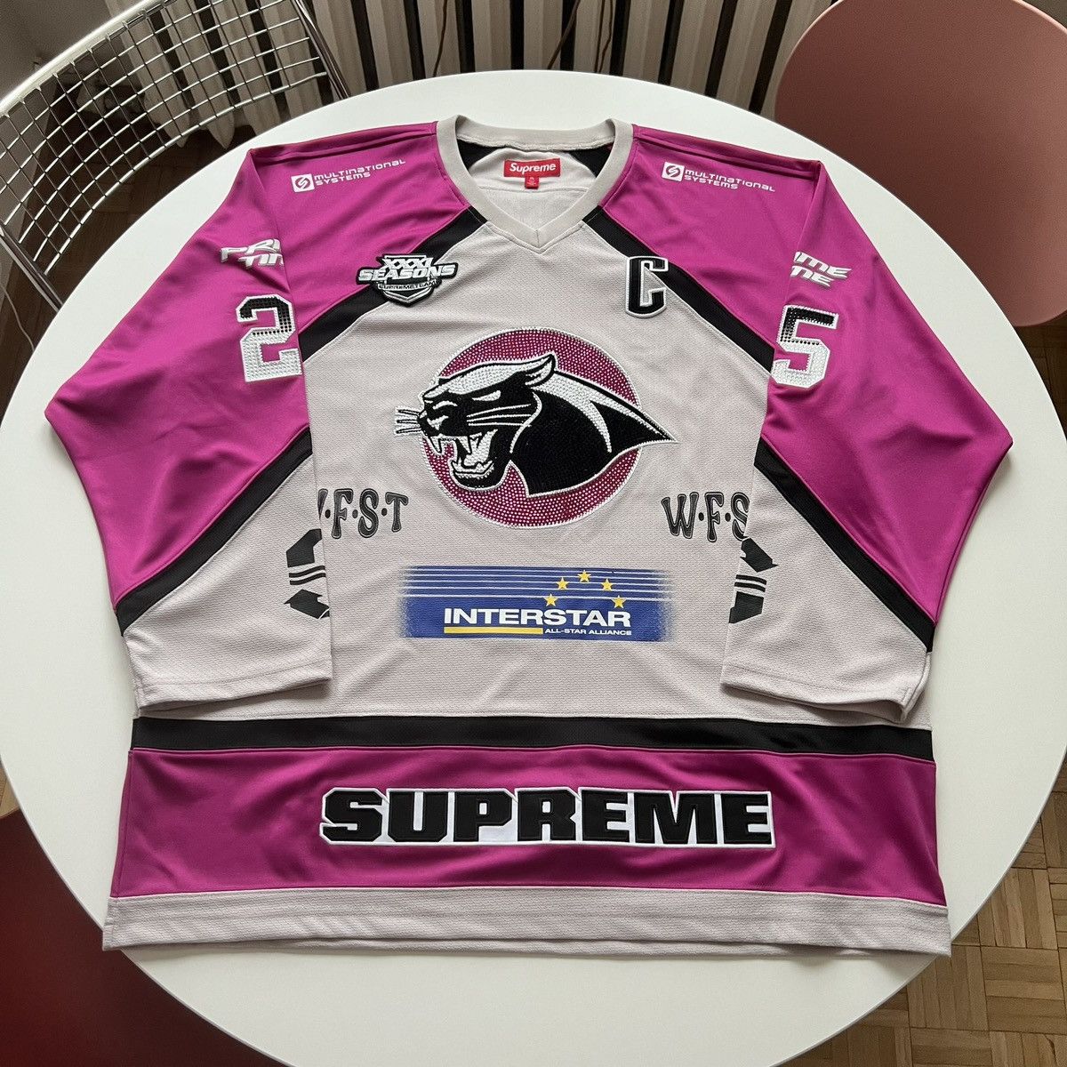 Supreme Supreme Rhinestone Hockey Jersey Tan Pink XL | Grailed