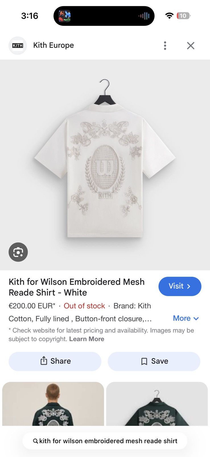 Kith × Wilson Embroidered Mesh SS Read Shirt Size US S / EU 44-46 / 1 - 2 Thumbnail