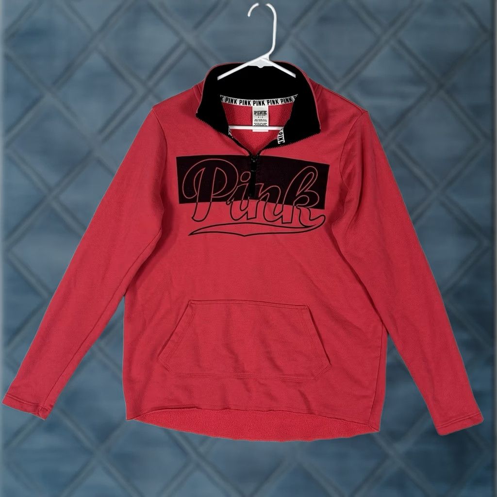 Pinko PINK Victoria's Secret 1/4 Zip Pullover Sweatshirt Womens S Hot Pink Pockets Sweatshirt Zip Mock Neck Activewear Pullover Jacket Size S / US 4 / IT 40 - 1 Thumbnail