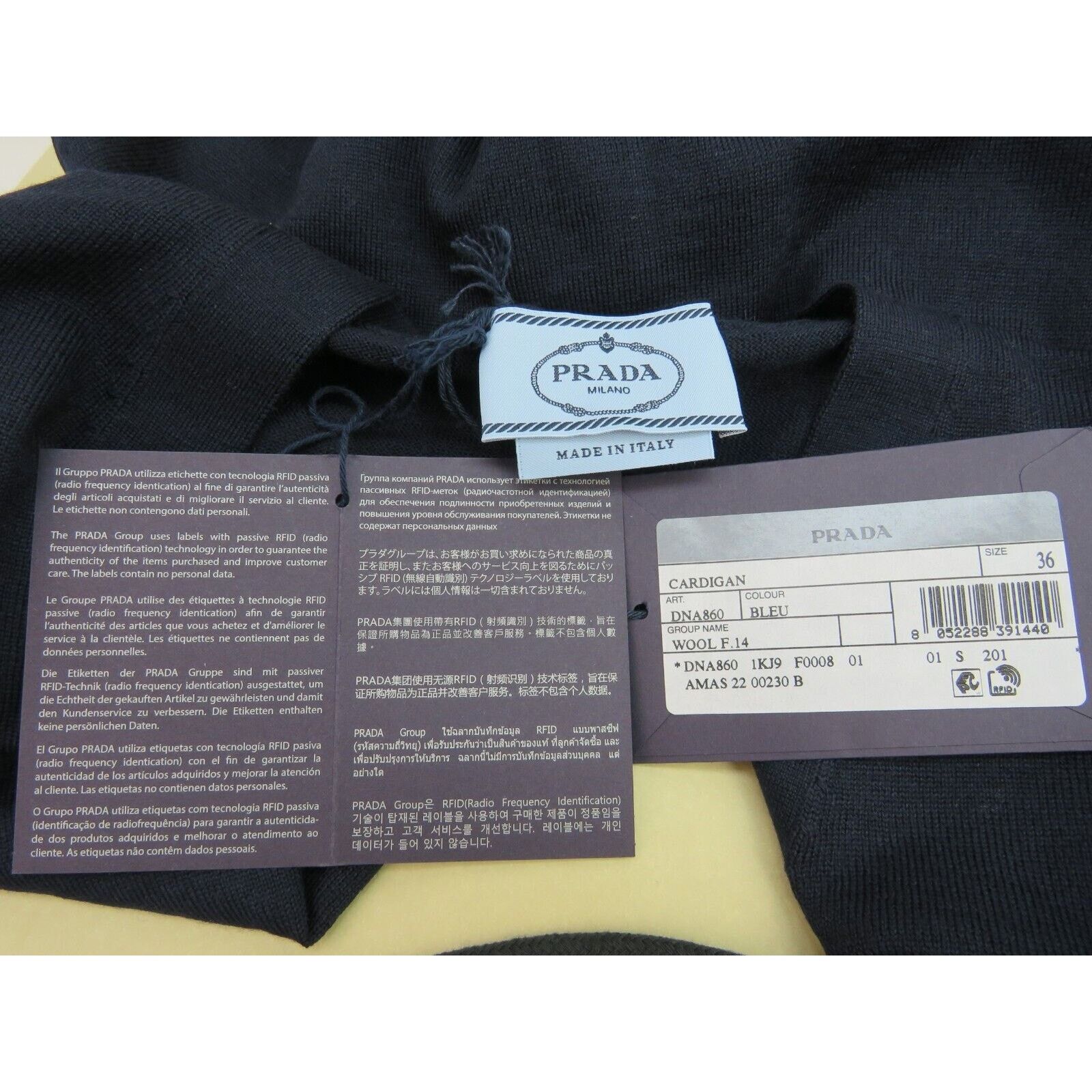 PRADA DNA860 BLUE WOOL BUTTONS LONG SLEEVE CARDIGAN 36 4 $1K