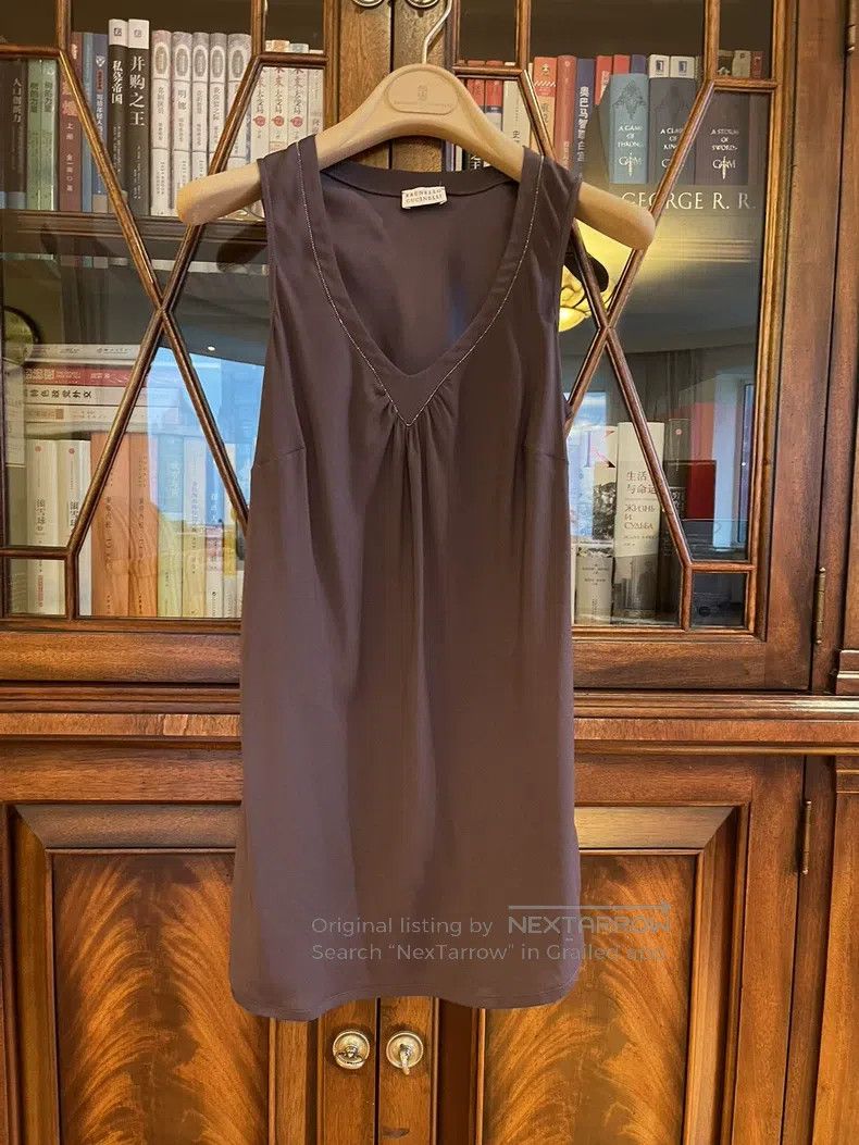 Brunello Cucinelli Brunello Cucinelli Eggplant Purple V-Neck Beaded Tank Top Size XS / US 0-2 / IT 36-38 - 1 Thumbnail