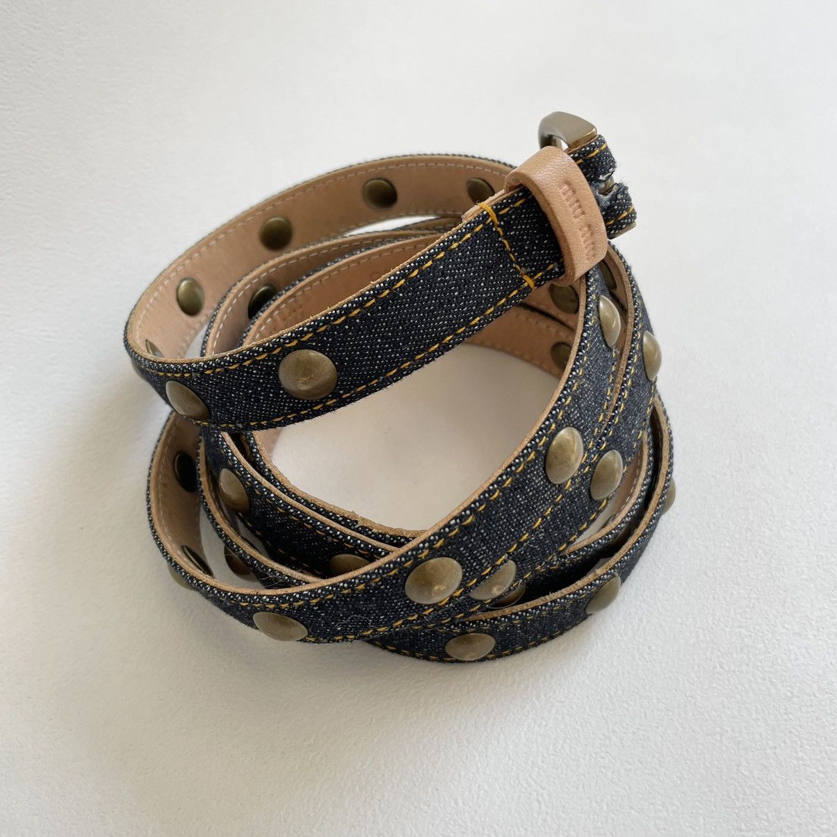 Miu Miu Blue Studded Denim Double Wrap Belt Size 32 - 11 Thumbnail