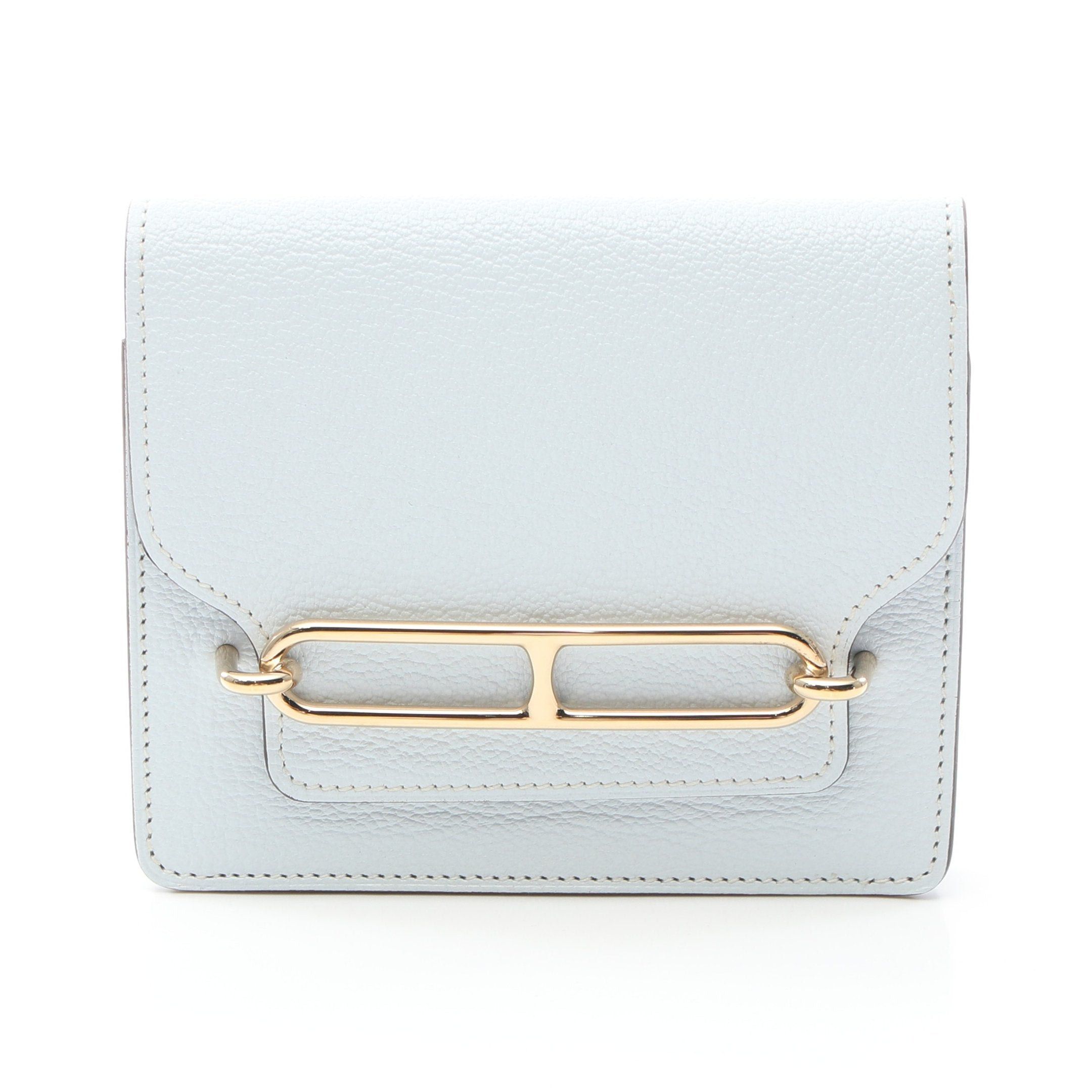 Hermes Hermes Lawris Ruri Slim Bi-Fold Wallet Chevre Light Blue Gold Hardware Z Stamp Size ONE SIZE - 1 Thumbnail