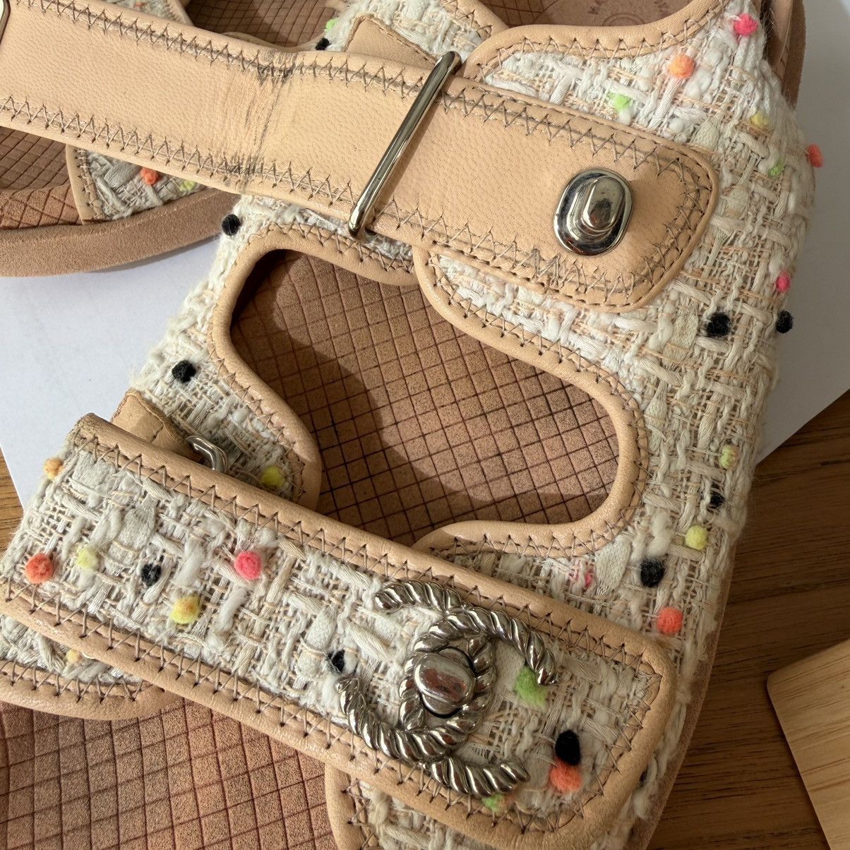 Chanel Authenticity Certificate✅ Chanel Tweed Dad Sandals 💕 Size US 8 / IT 38 - 10 Thumbnail