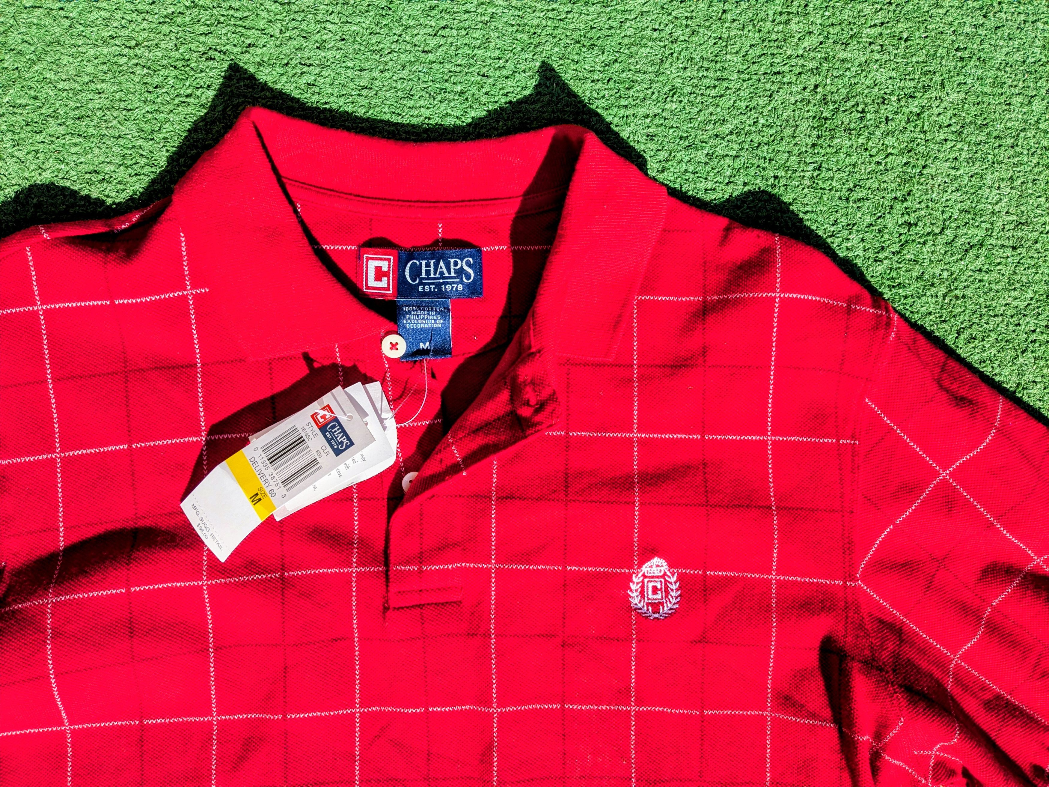 Chaps Chaps Polo Red Plaid Cotton S/S Pullover Button-Neck Shirt Size US M / EU 48-50 / 2 - 6 Thumbnail