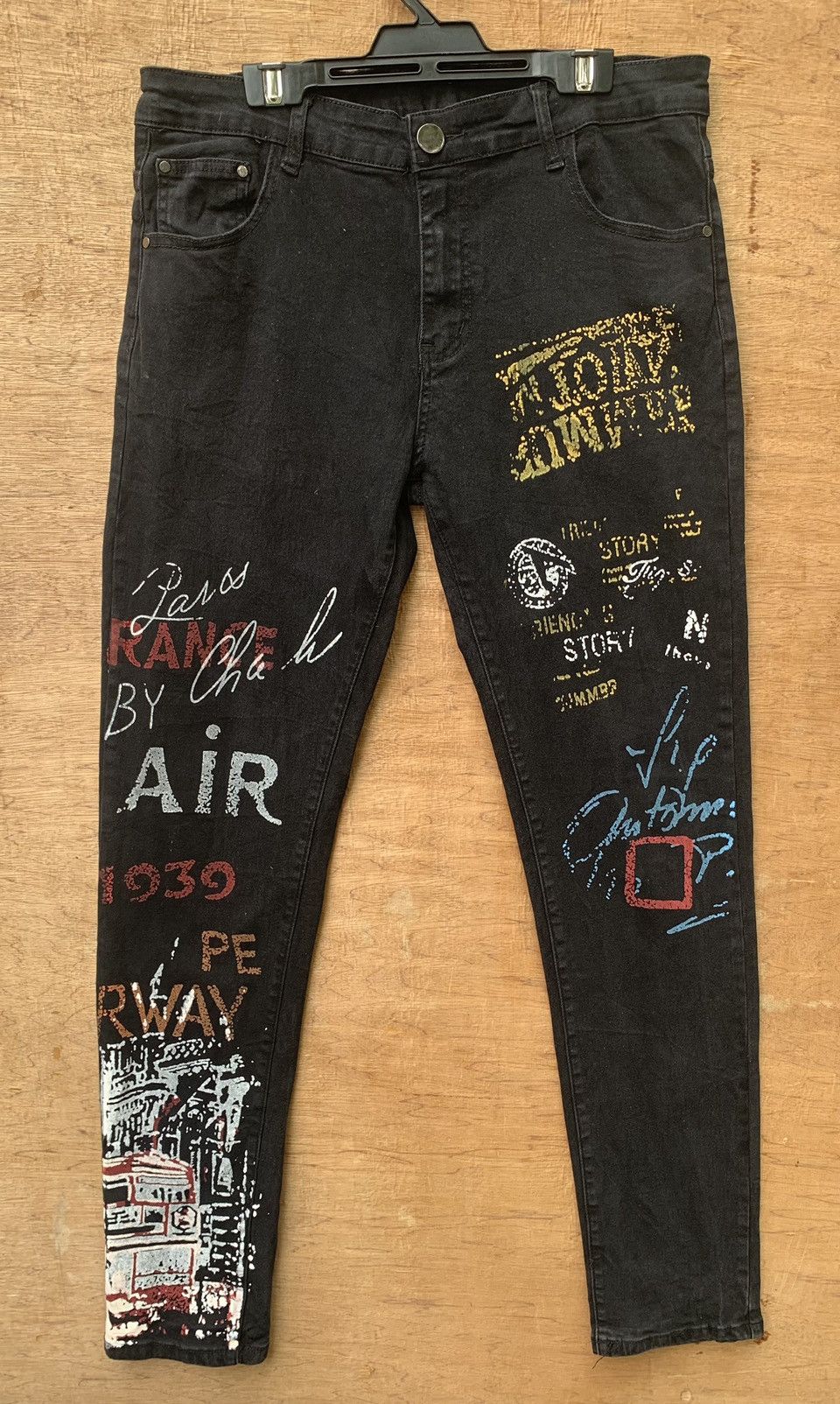 Japanese Brand 🔥 Creative Graffiti Graphic Print Streching Jeans Pants Size US 31 - 2 Thumbnail