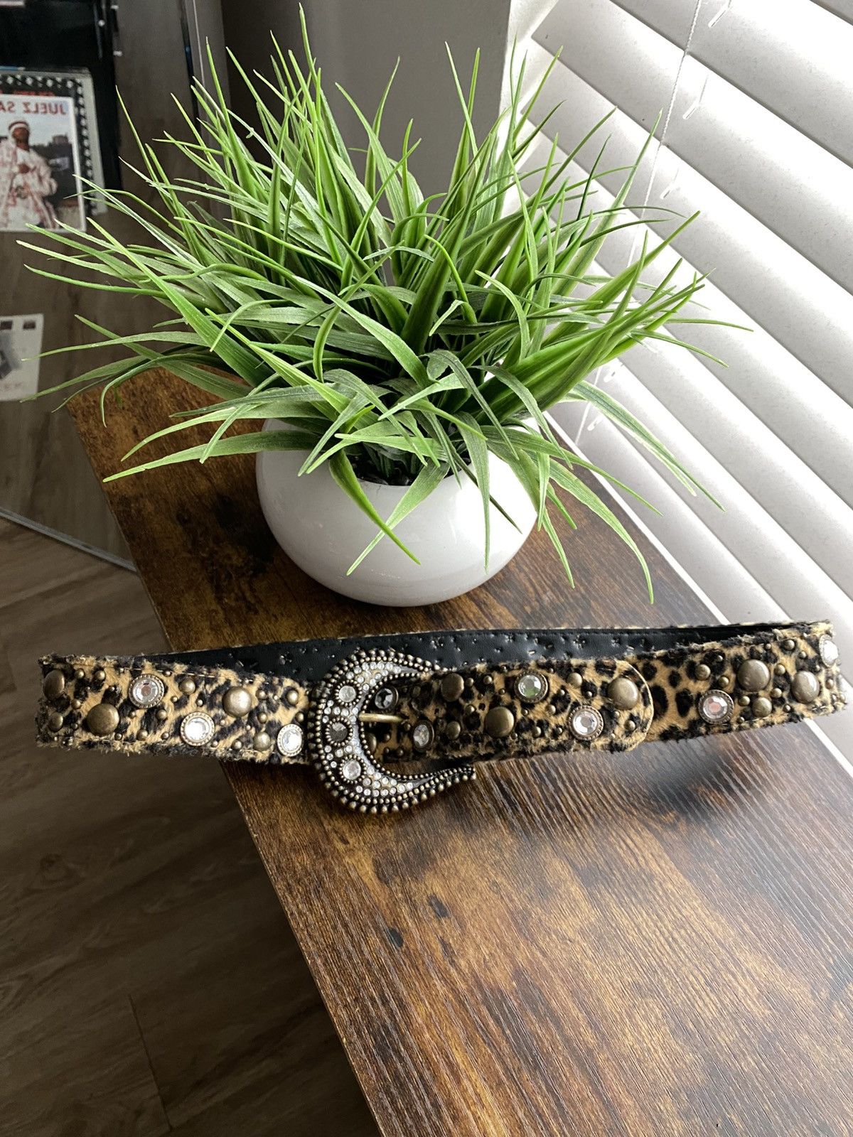 Other Y2K Black Leopard Crystal Studded Belt Size ONE SIZE - 1 Thumbnail