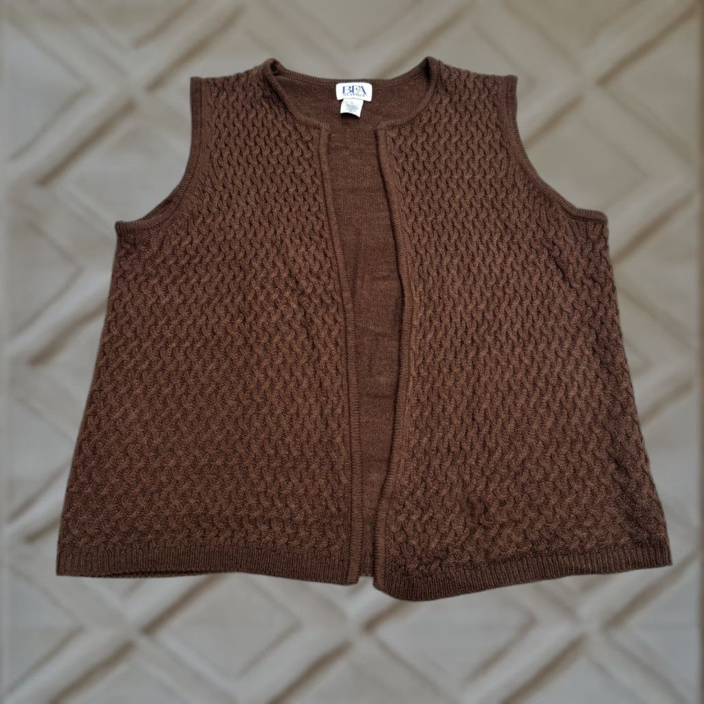 Vintage VINTAGE BFA Classic Vest Sweater Womens XL Brown Cable Knit Open Front Y2K 90s Size XL / US 12-14 / IT 48-50 - 1 Thumbnail