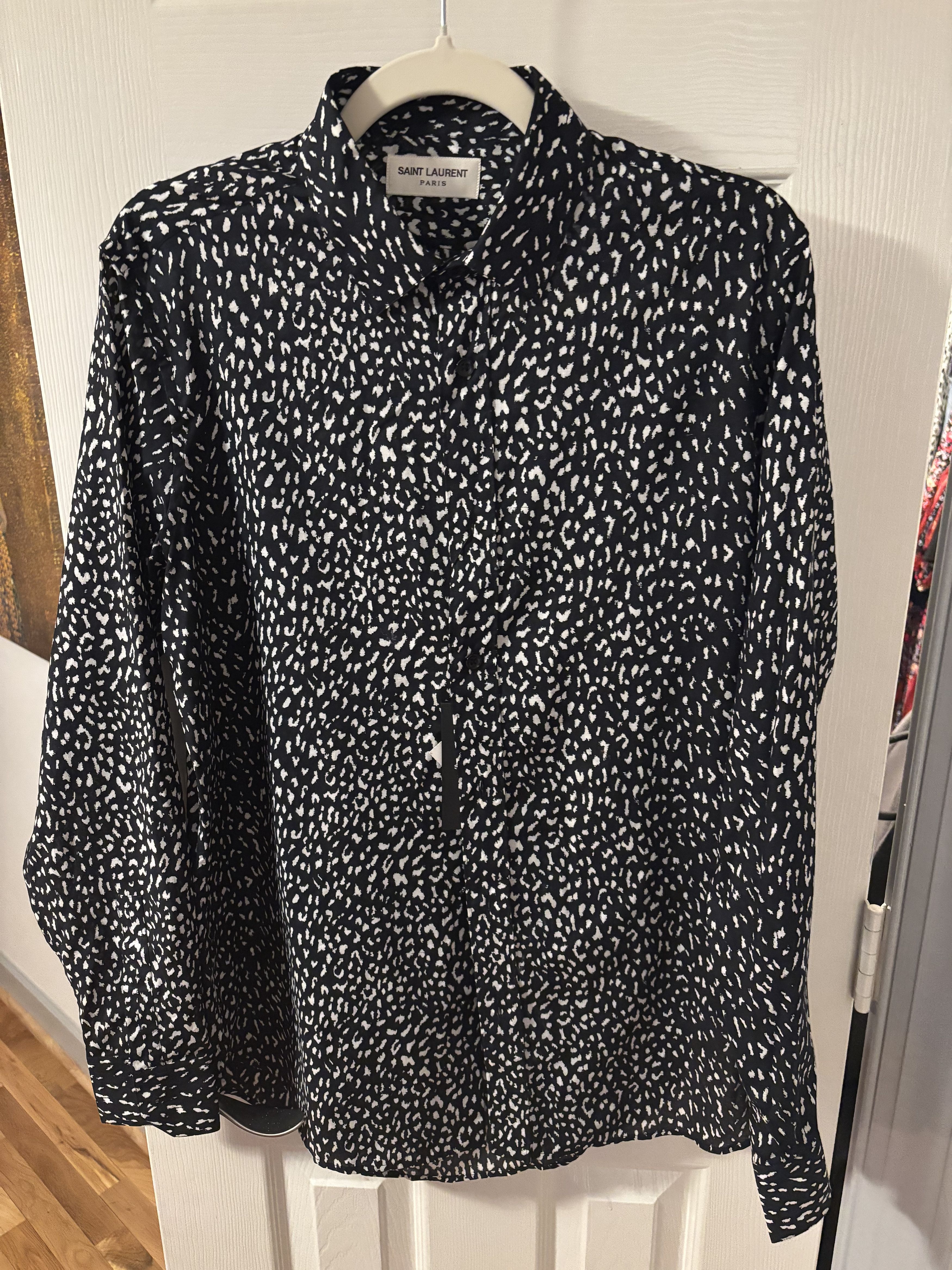 Saint Laurent Paris Rare Black and White Leopard Button-down Hedi Slimane Shirt Size US M / EU 48-50 / 2 - 1 Thumbnail