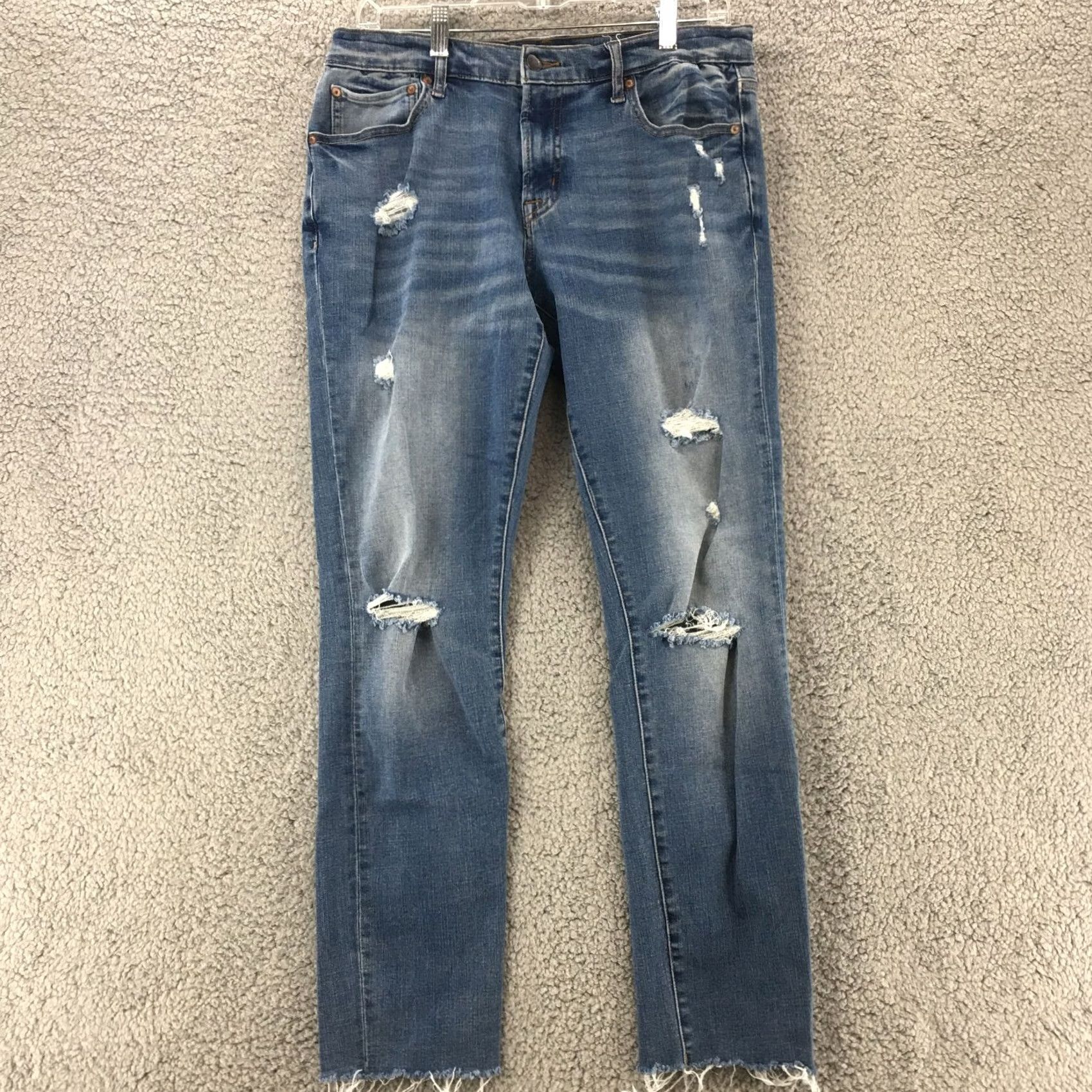 Vintage Aéropostale Flex Effects Skinny Jeans Womens 33/32 Blue Distressed Raw Hem Zip Jeans Size 24" / US 00 / IT 34 - 2 Thumbnail