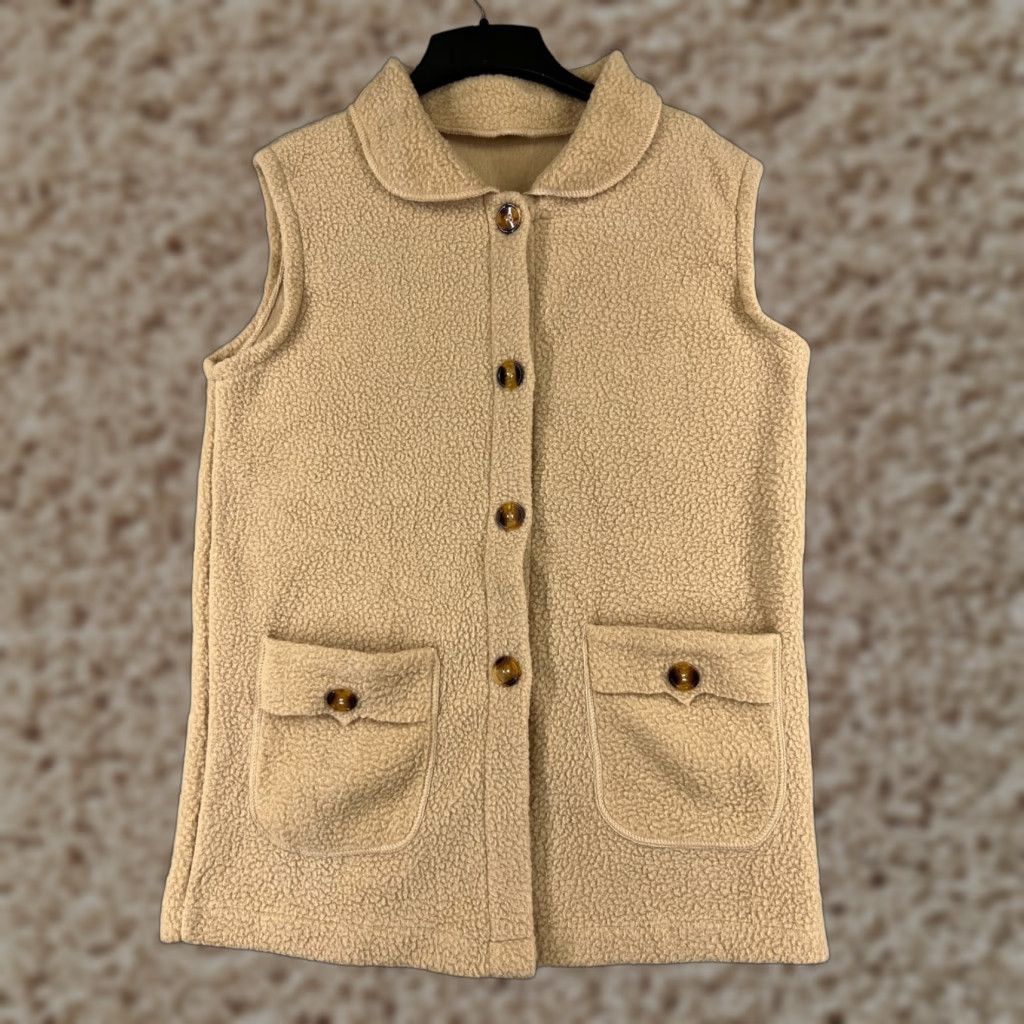 Vintage Womens Vest Large Beige Button Up Pockets 100% Polyester Fleece Collared Size L / US 10 / IT 46 - 1 Thumbnail