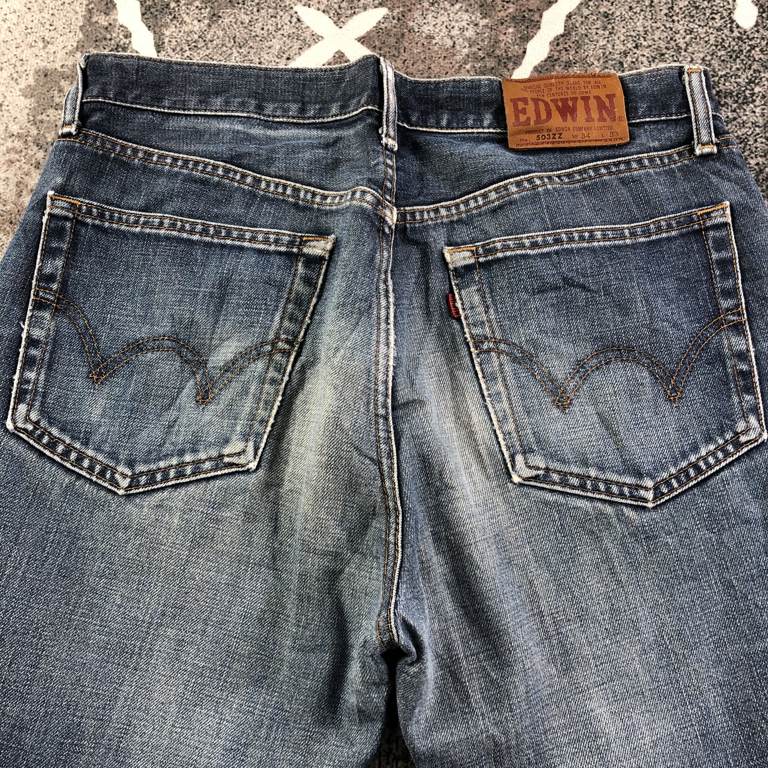 Edwin Vintage Edwin 503 Jeans Faded Blue Distressed Denim KJ1682 Size US 33 - 4 Thumbnail
