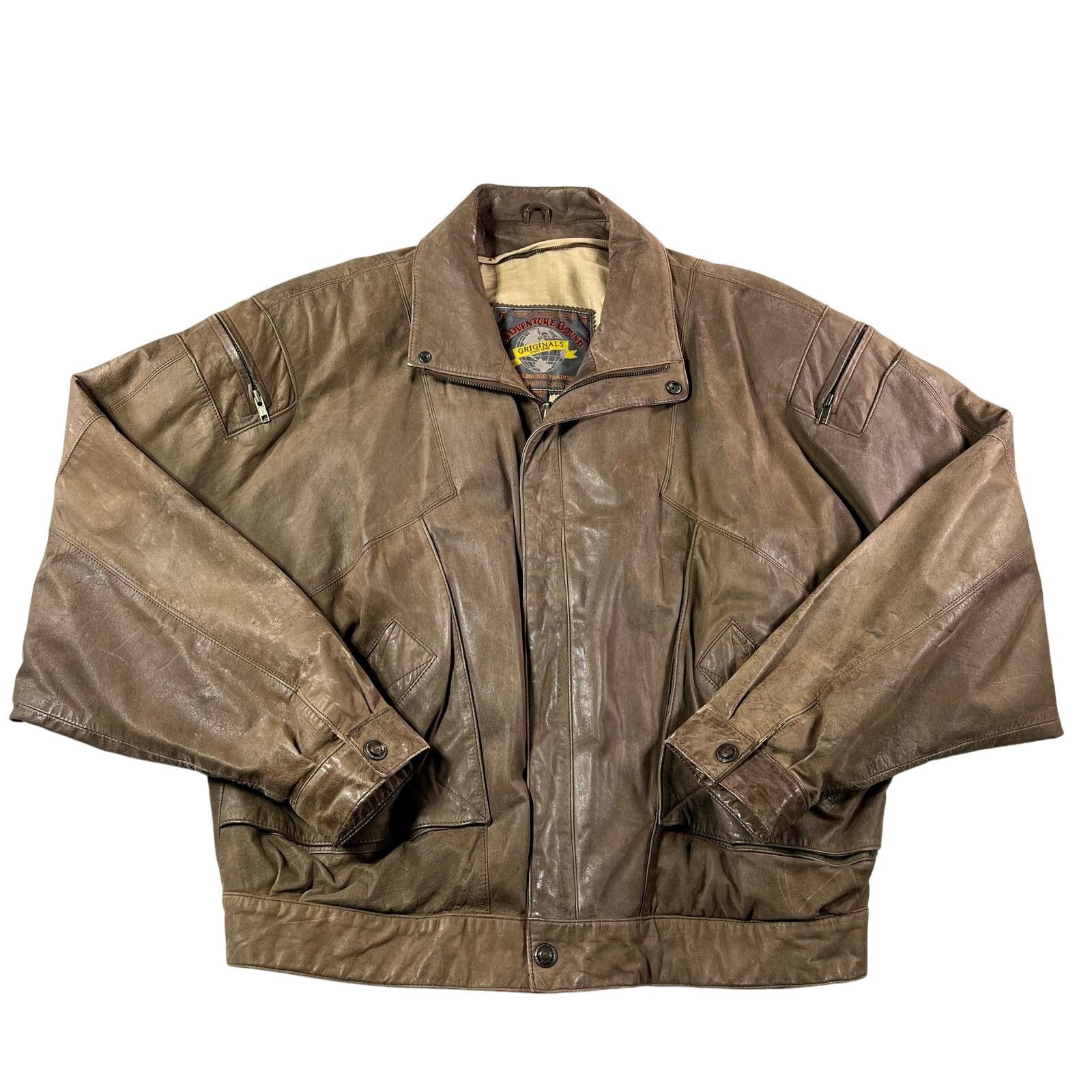 Adventure Bound Rugged Vintage XL Brown Leather Bomber Moto Aviation Jacket Size US XL / EU 56 / 4 - 2 Thumbnail