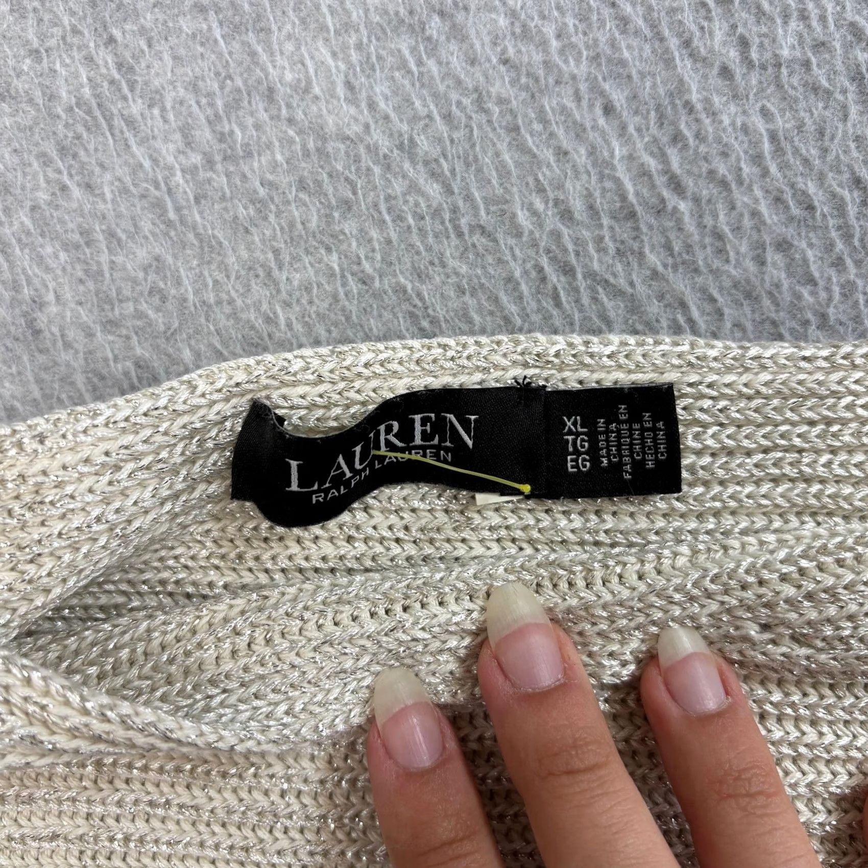 Ralph Lauren Lauren Ralph Lauren Sweater Womens XL Beige Metallic Shimmer Boatneck Coastal Knit Pullover Size XL / US 12-14 / IT 48-50 - 3 Thumbnail