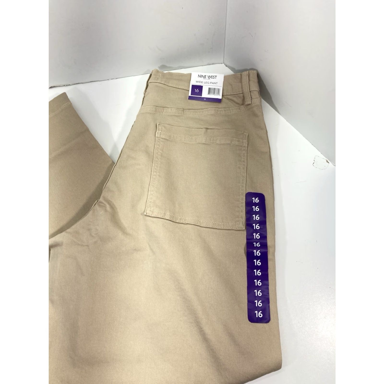 Nine West Nine West Wide Leg Pants Women Sz 16 38X34 Beige Khaki Stretch Cotton Blend NWT Size 38" / US 16 / IT 52 - 2 Thumbnail