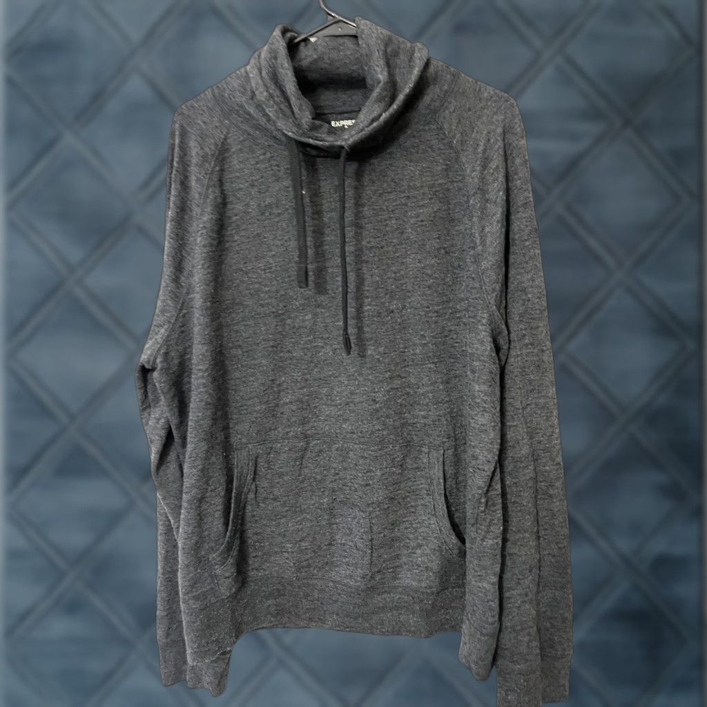 Express VINTAGE Express Charcoal Gray Knit Cowlneck Hoodie Drawstring Long Sleeve Sweater XL レディース Size XL / US 12-14 / IT 48-50 - 1 Thumbnail