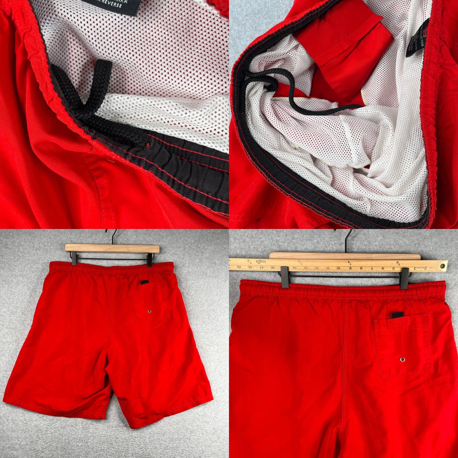 Fubu FUBU Swim Trunks Mens Large Red Solid Pockets Draw String Lined Beach Surfing Size 42R - 8 Thumbnail
