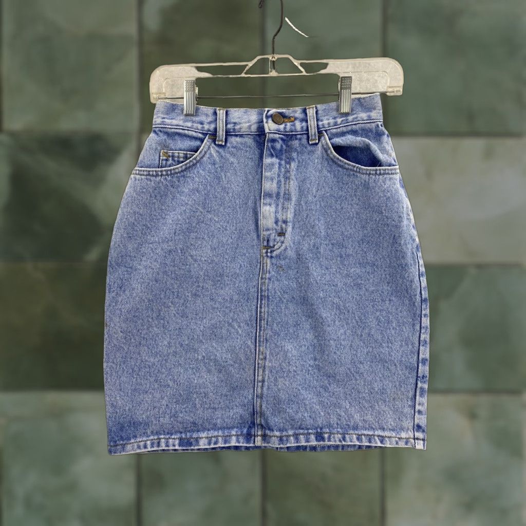 Lee Vtg 1990s Lee Riders Skirt Womens 7 High Rise Mom Denim Blue 25 X 19 Size 28" / US 6 / IT 42 - 1 Thumbnail
