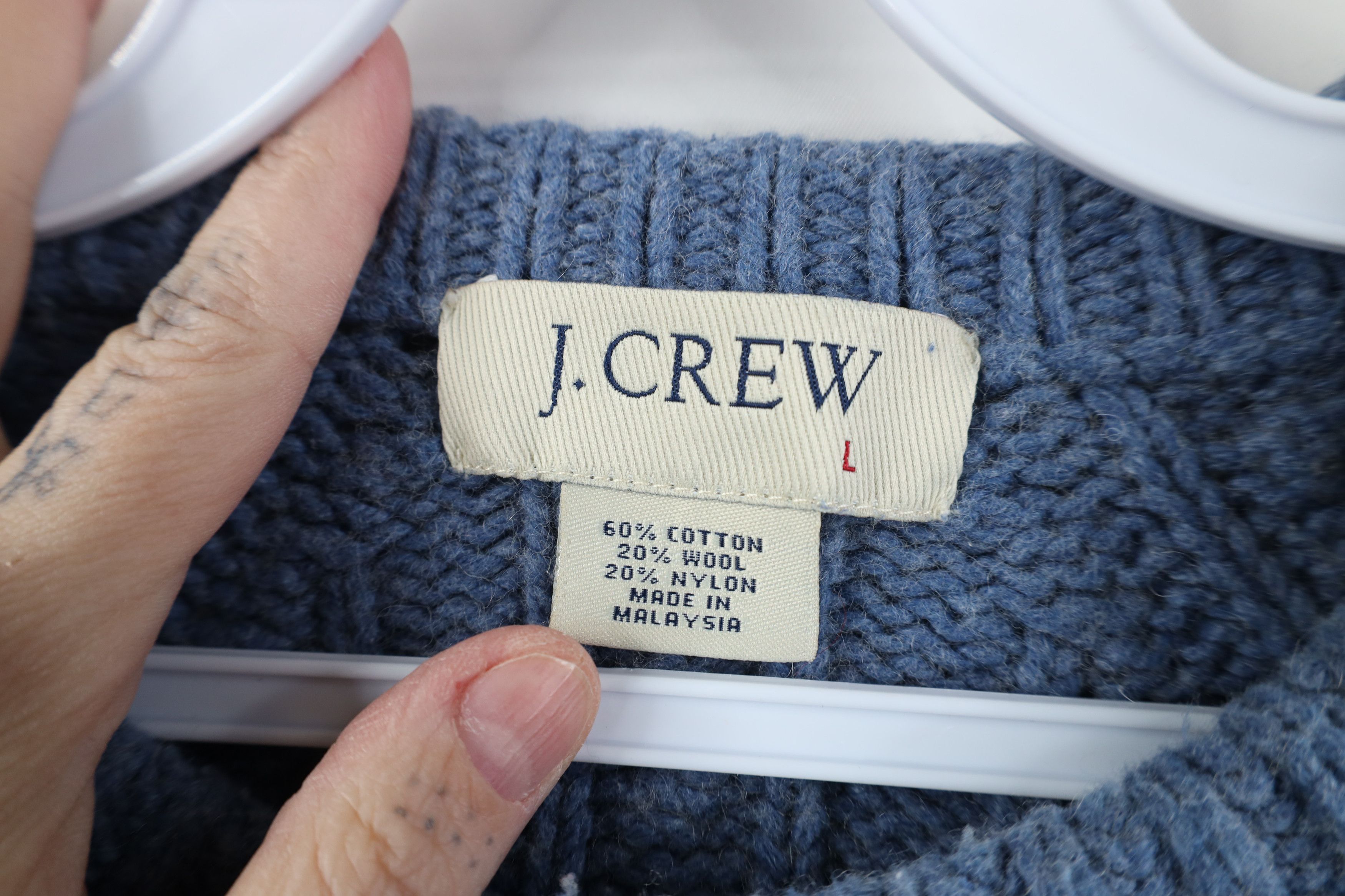 J.Crew Vintage 90s J Crew Wool Cable Knit Fisherman Sweater Blue Size US L / EU 52-54 / 3 - 6 Thumbnail