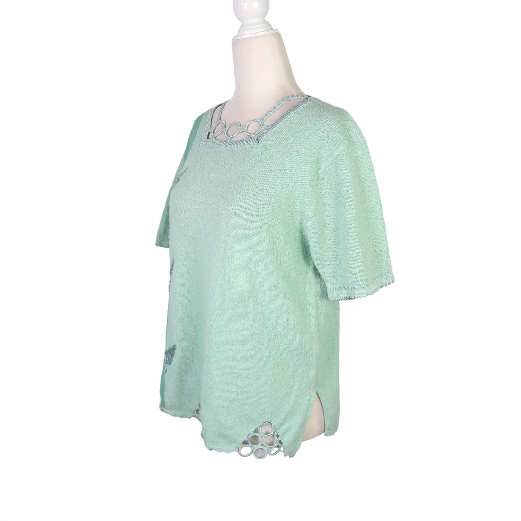 Vintage VINTAGE 90s Moffi International mint green cut-out knit sweater M Size M / US 6-8 / IT 42-44 - 4 Thumbnail