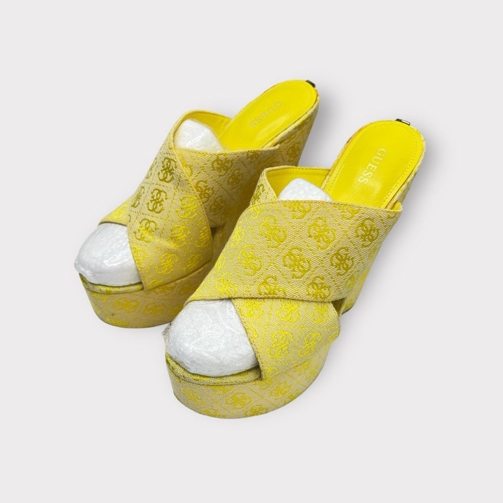 Guess Guess Teisha Womens 8 Platform Wedge Logo Wrap Sandal Yellow Size US 8 / IT 38 - 4 Thumbnail