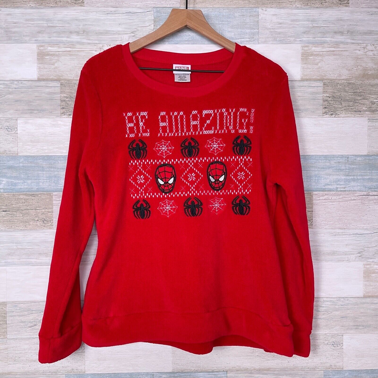 Marvel Comics Spiderman Plush Fair Isle Holiday Sweater Red Womens Large Size L / US 10 / IT 46 - 1 Thumbnail