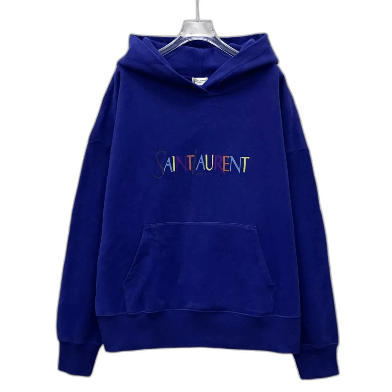Saint Laurent Paris Saint Laurent Blue Hooded Sweatshirt with Print-2507 Size M / US 6-8 / IT 42-44 - 7 Thumbnail