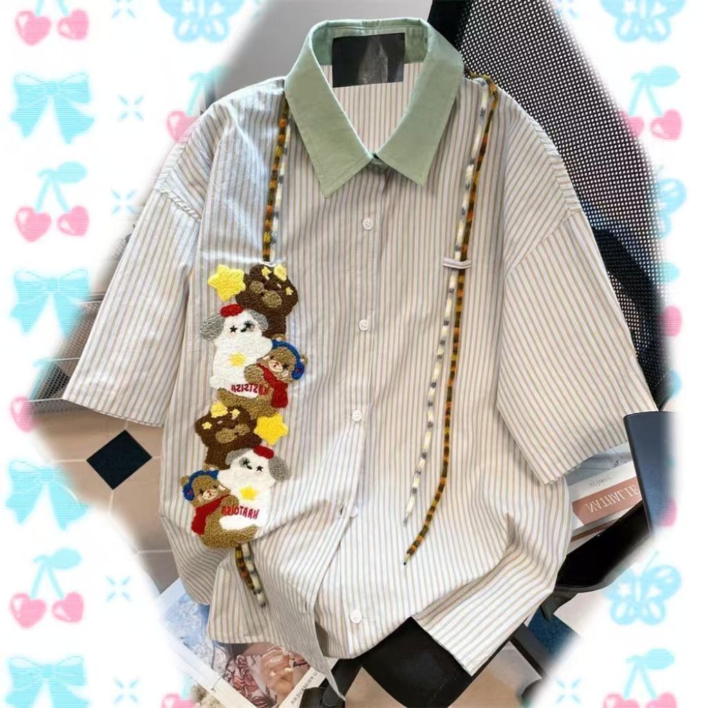 Vintage Cartoon Embroidered Contrast Stripe Short-Sleeve Shirt Size US M / EU 48-50 / 2 - 1 Thumbnail