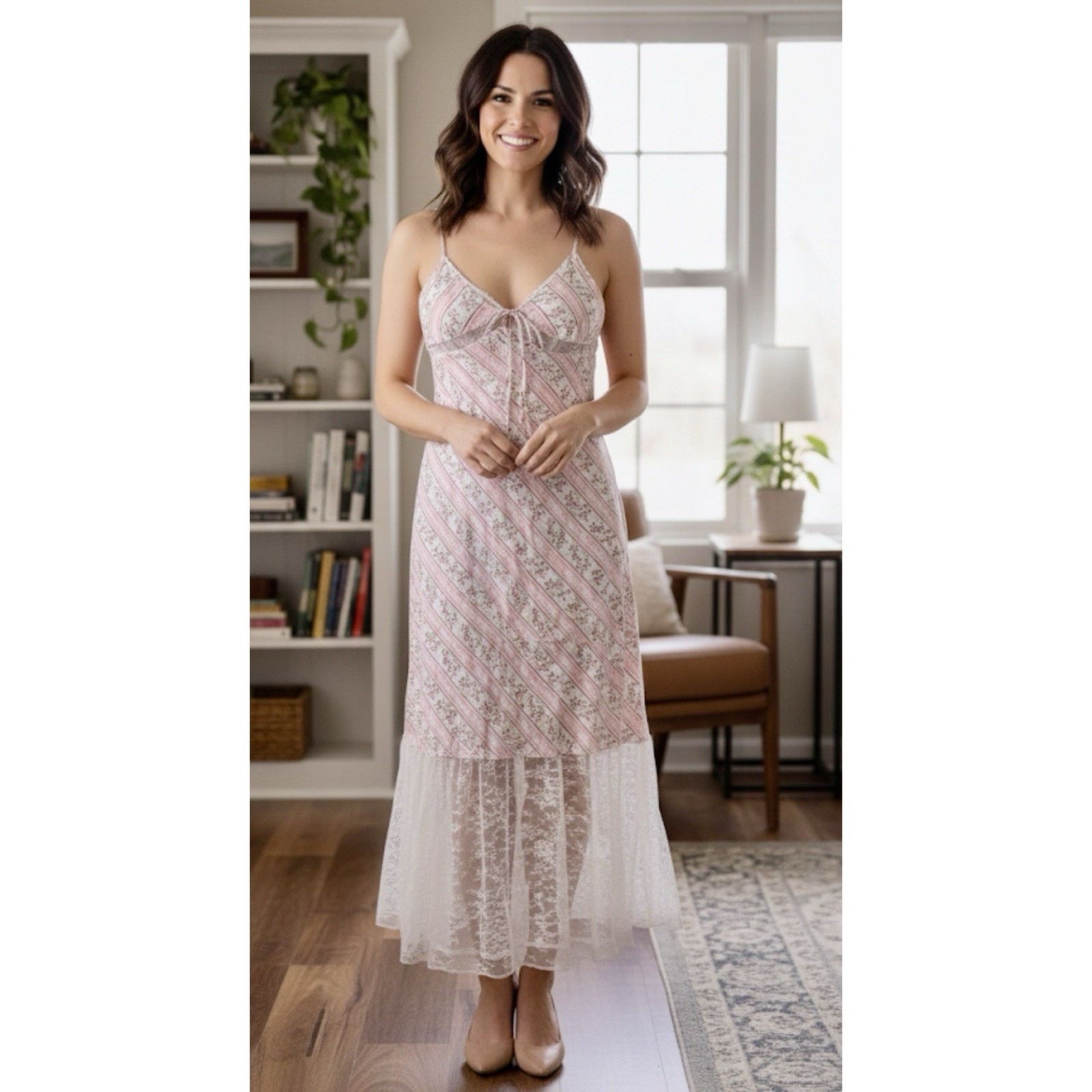 Victoria's Secret VTG Victoria's Secret Long Pink White Floral Nightgown Size ONE SIZE - 1 Thumbnail