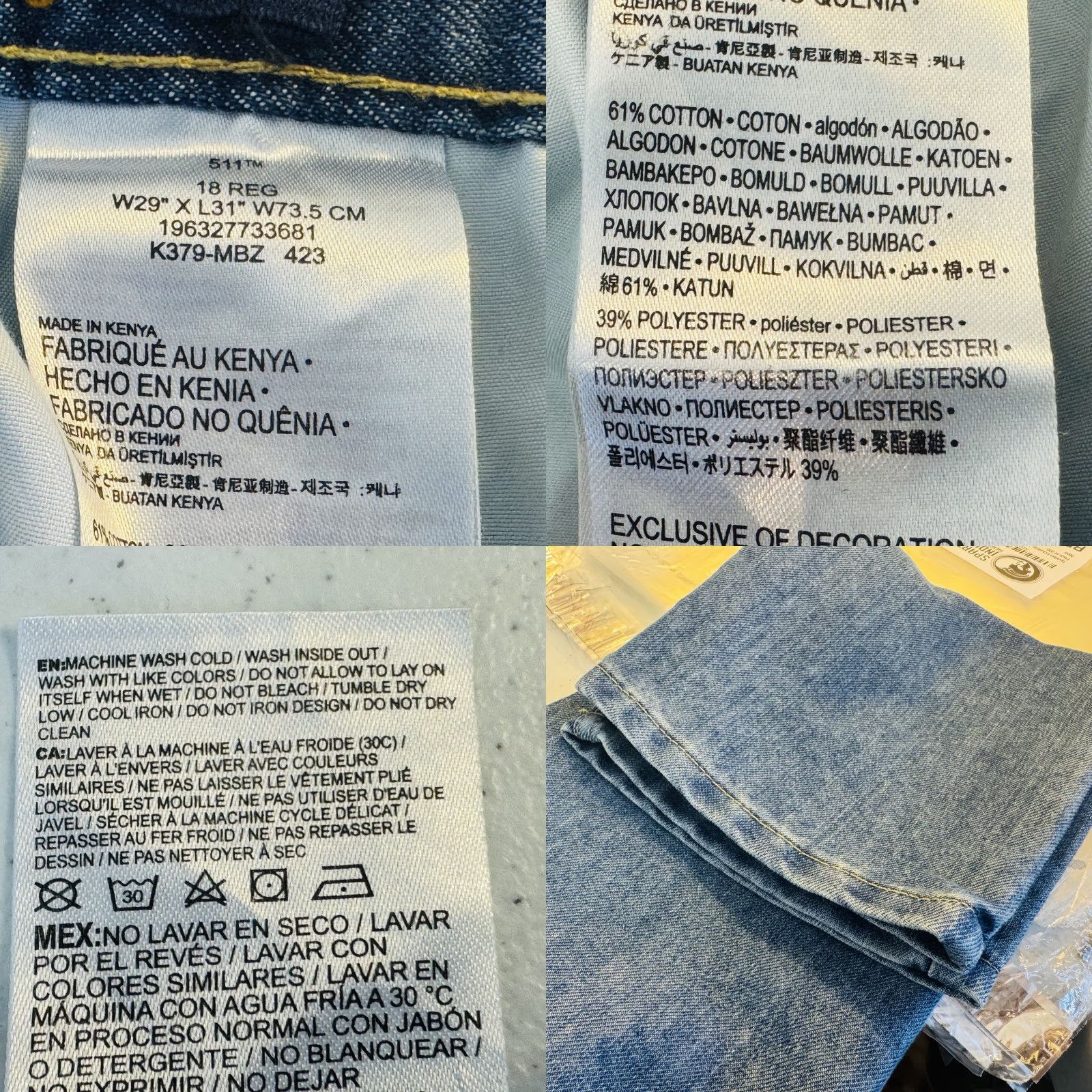 Levi's Levi's 511 Slim Jeans Mens 29x31 Blue Light Wash Tapered Mid Rise Denim Zip Size US 29 - 8 Thumbnail