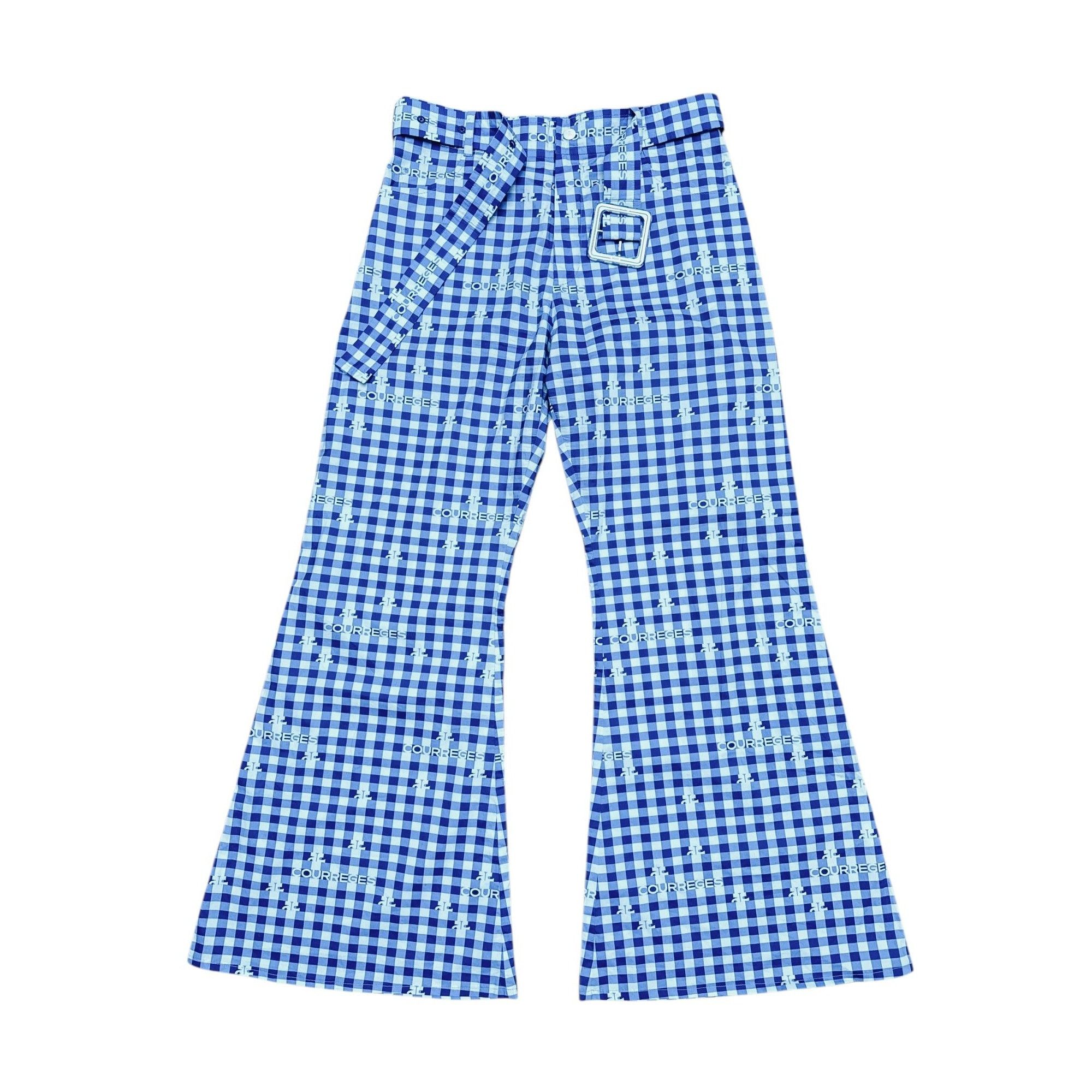 Courreges Blue Checkered Wide Pants Size 30" / US 8 / IT 44 - 1 Thumbnail
