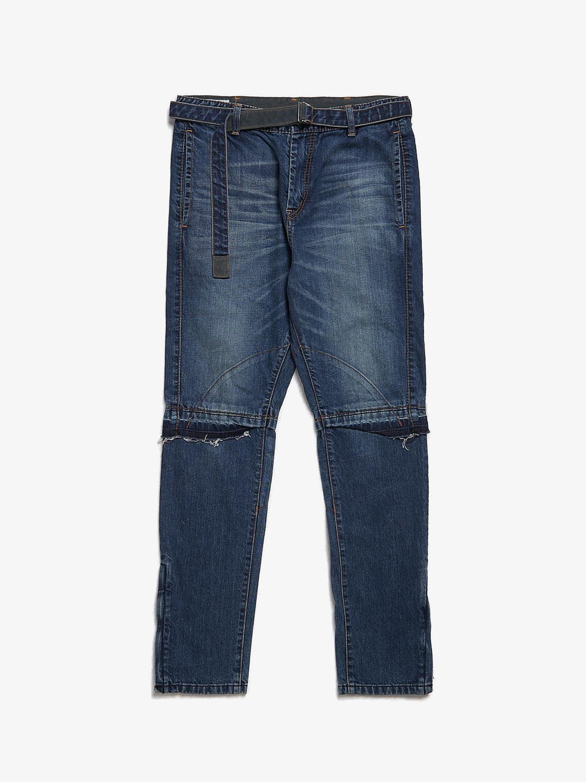 image of Sacai Blue Washed Belt Detailed Denim Cotton Jeans, Men's (Size 33)