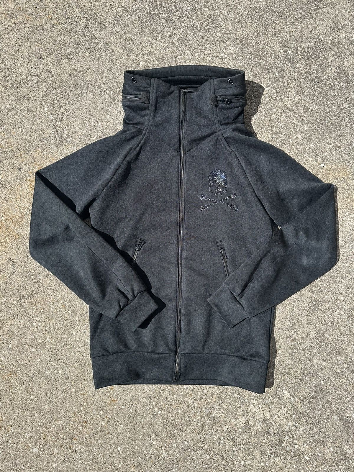 image of Roen Rhinestone Skull Zip W/ Hidden Hood in Black, Men's (Size Medium)