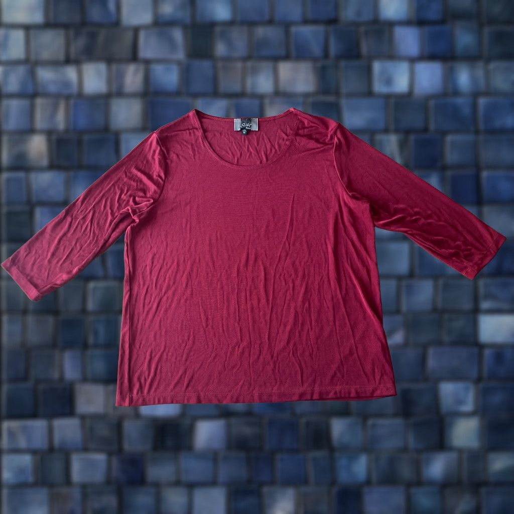 J Brand VINTAGE Slinky Brand Shirt 1X Red 3/4 Sleeve Crew Neck Pullover Top Women's Plus Size Blouse Size XL / US 12-14 / IT 48-50 - 1 Thumbnail