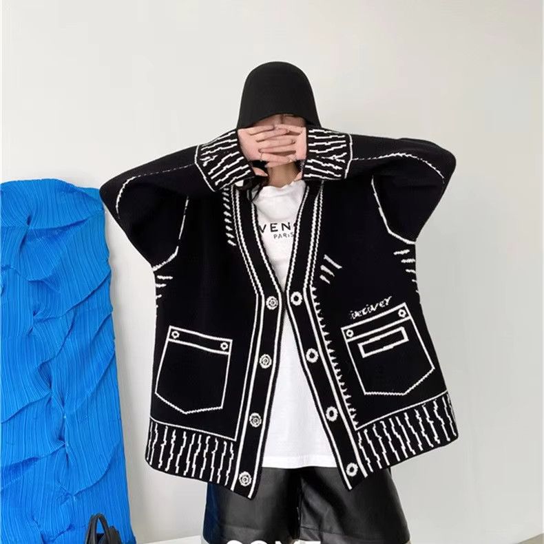 Other Korean Style Graffiti Unique Loose Cardigans Coat Y2k Size L / US 10 / IT 46 - 1 Thumbnail