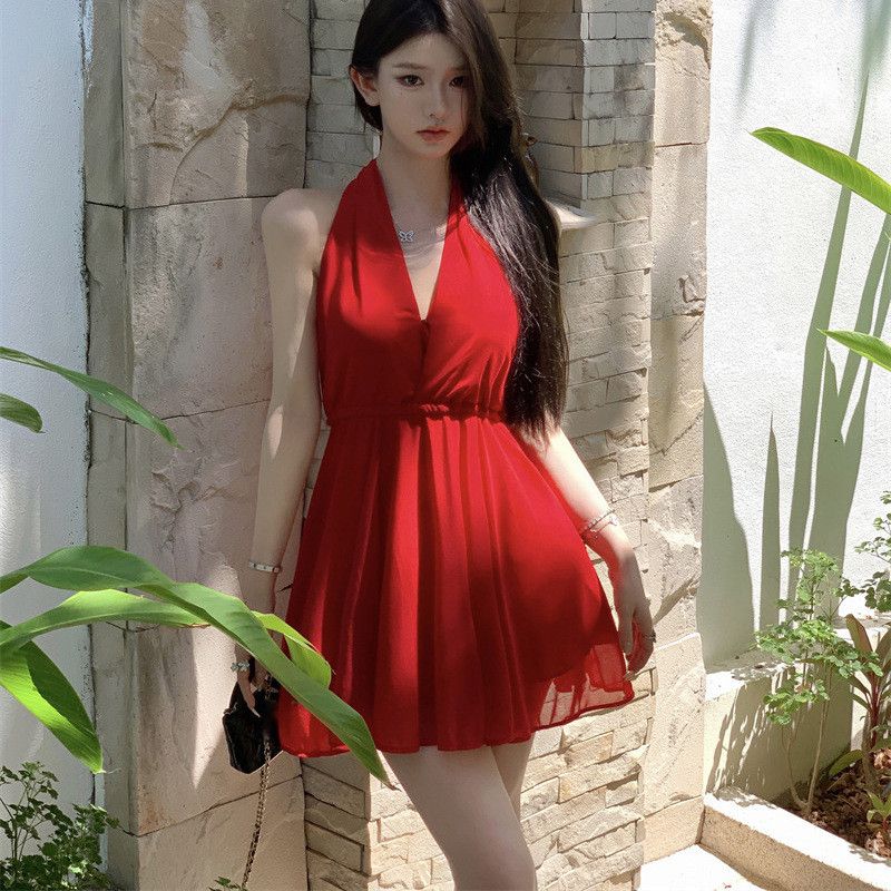 Other French Style Temperament Red Halter Dress Women Size S / US 4 / IT 40 - 1 Thumbnail