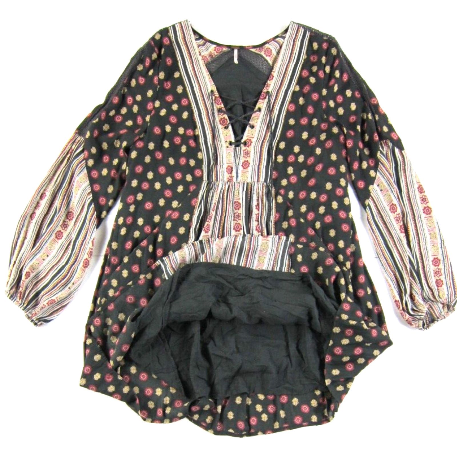 Free People Free People Dress Long Sleeve V-Neck Bohemian Floral Brown Pink Pockets Knee Length Medium Women Size M / US 6-8 / IT 42-44 - 5 Thumbnail
