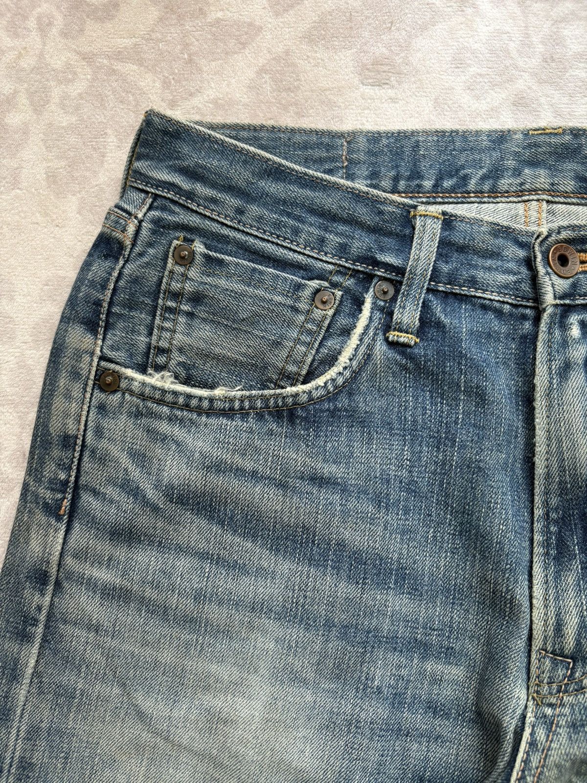 Edwin Edwin 505X Selvedge Orange Tab Distressed Denim Jeans Size US 31 - 9 Thumbnail