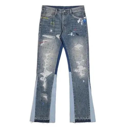 Jean Blue Speckle ink Destroyed Flared Jean Size US 33 - 4 Thumbnail